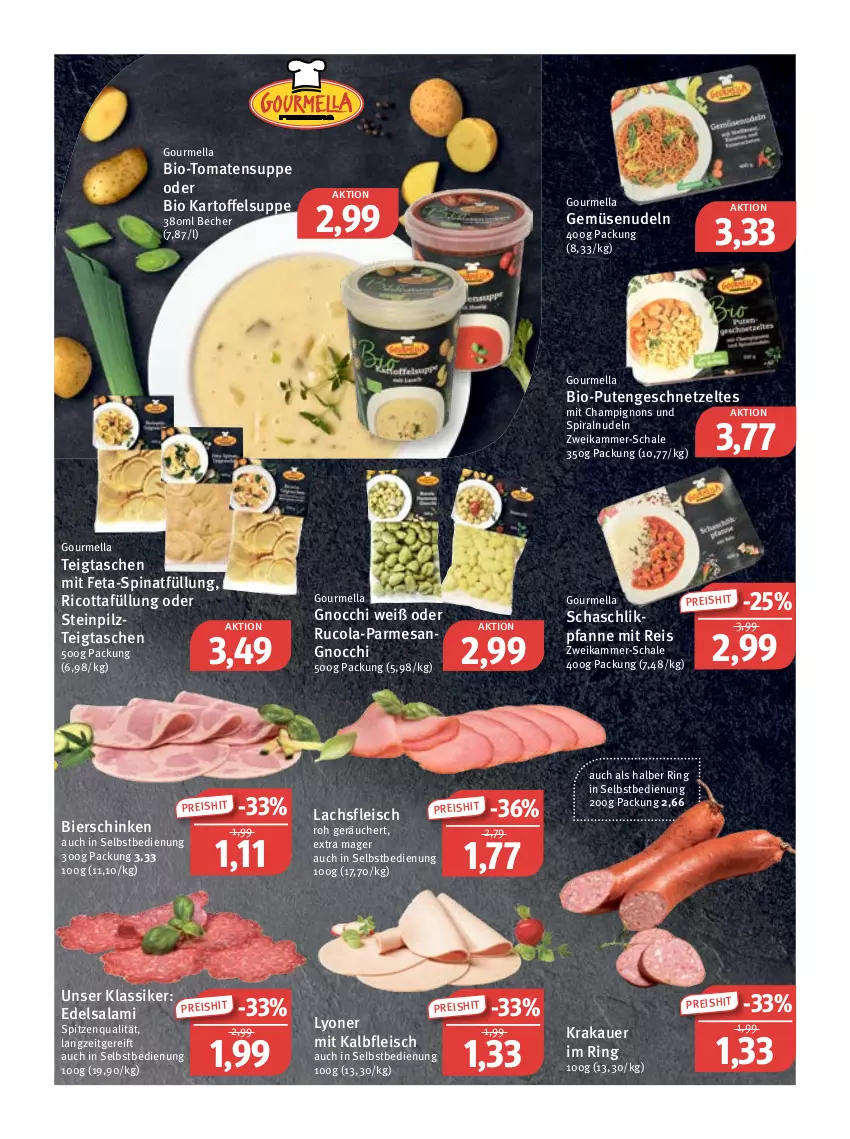 Aktueller Prospekt Feneberg - Prospekte - von 20.10 bis 22.10.2022 - strona 3 - produkty: auer, Becher, bier, bierschinken, bio, champignon, champignons, cola, Edelsalami, eis, feta, fleisch, geschnetzeltes, gnocchi, Kalbfleisch, kartoffel, Kartoffelsuppe, krakauer, lachs, lyoner, mit kalbfleisch, nudel, nudeln, pfanne, pute, Putengeschnetzeltes, reis, ricotta, ring, rucola, salami, Schal, Schale, schinken, spinat, spitzenqualität, suppe, Tasche, taschen, Ti, tomate, tomaten, Tomatensuppe, Yo, Zelt, ZTE