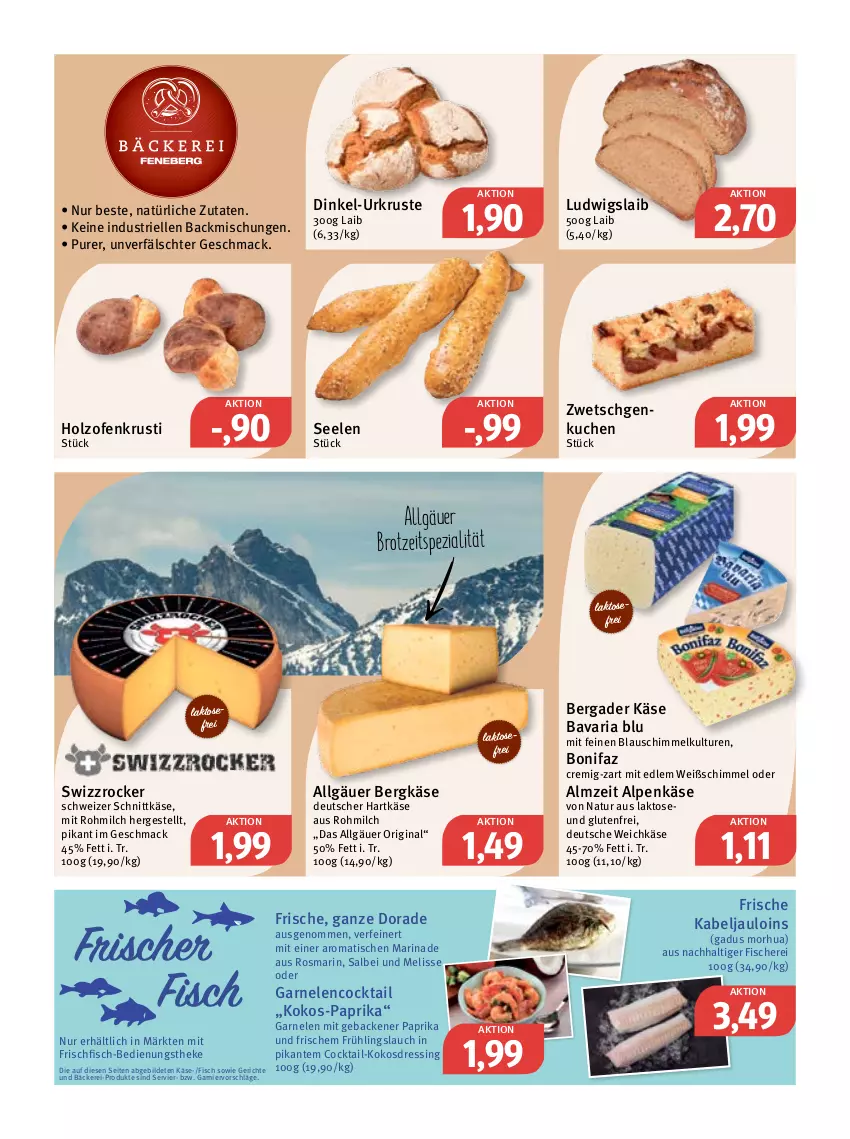 Aktueller Prospekt Feneberg - Prospekte - von 20.10 bis 22.10.2022 - strona 4 - produkty: backmischung, Backmischungen, bavaria blu, bergader, Bergkäse, brot, cocktail, Dorade, dressing, elle, fisch, fische, Fischer, frischfisch, garnelen, garnier, geback, gin, hartkäse, Holz, Käse, kokos, kuchen, lenco, LG, mac, marinade, milch, natur, Ofen, paprika, Ria, rosmarin, Schere, schnittkäse, schweizer schnittkäse, Spezi, Swizzrocker, Ti, tisch, weichkäse