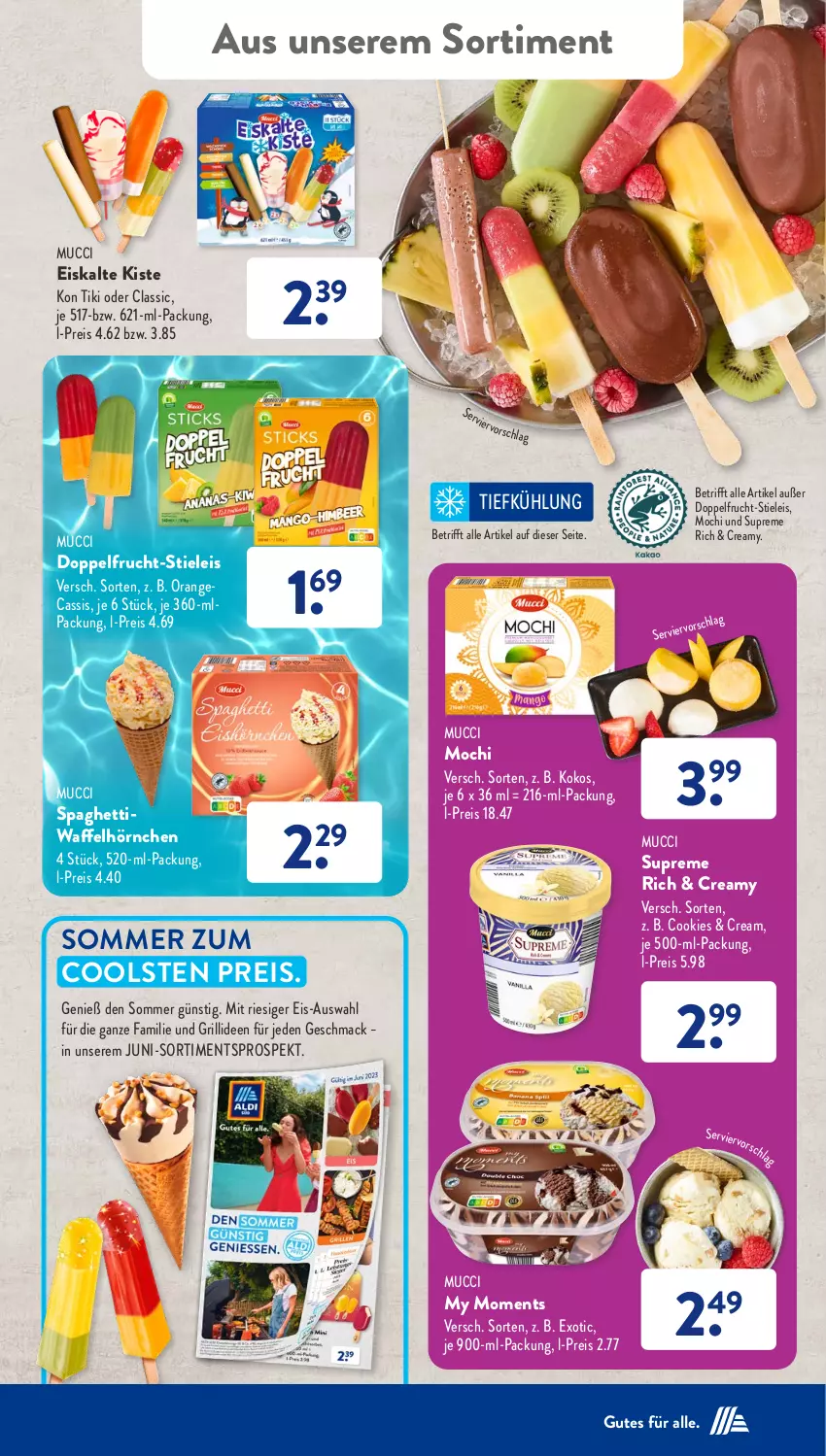 Aktueller Prospekt AldiSud - NÄCHSTE WOCHE - von 19.06 bis 24.06.2023 - strona 38 - produkty: cassis, cookie, cookies, eis, frucht, grill, hörnchen, kokos, mac, Mochi, orange, reis, spaghetti, stieleis, Ti, Waffelhörnchen