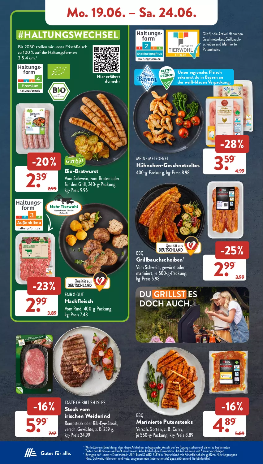 Aktueller Prospekt AldiSud - NÄCHSTE WOCHE - von 19.06 bis 24.06.2023 - strona 5 - produkty: aldi, alle artikel ohne dekoration, Bau, bauchscheiben, bio, braten, bratwurst, curry, dekoration, eis, elle, fleisch, geschnetzeltes, gewürz, grill, Grillbauch, gsw, hackfleisch, Hähnchengeschnetzeltes, pute, putensteaks, reis, rind, rum, rumpsteak, schwein, Spezi, steak, steaks, Ti, wein, wurst, Zelt, ZTE