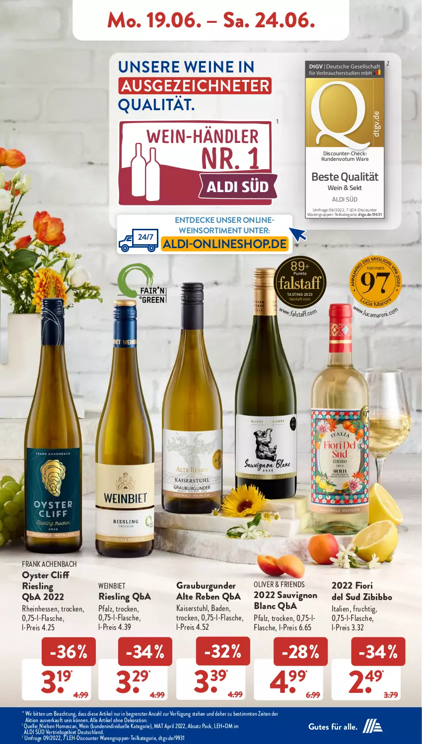 Aktueller Prospekt AldiSud - NÄCHSTE WOCHE - von 19.06 bis 24.06.2023 - strona 8 - produkty: aldi, alle artikel ohne dekoration, amaro, asti, Bad, burgunder, decke, dekoration, discount, eis, elle, flasche, frucht, grauburgunder, Kaiser, olive, pril, reis, riesling, sauvignon, sauvignon blanc, sekt, stuhl, Ti, wein, weine, ZTE