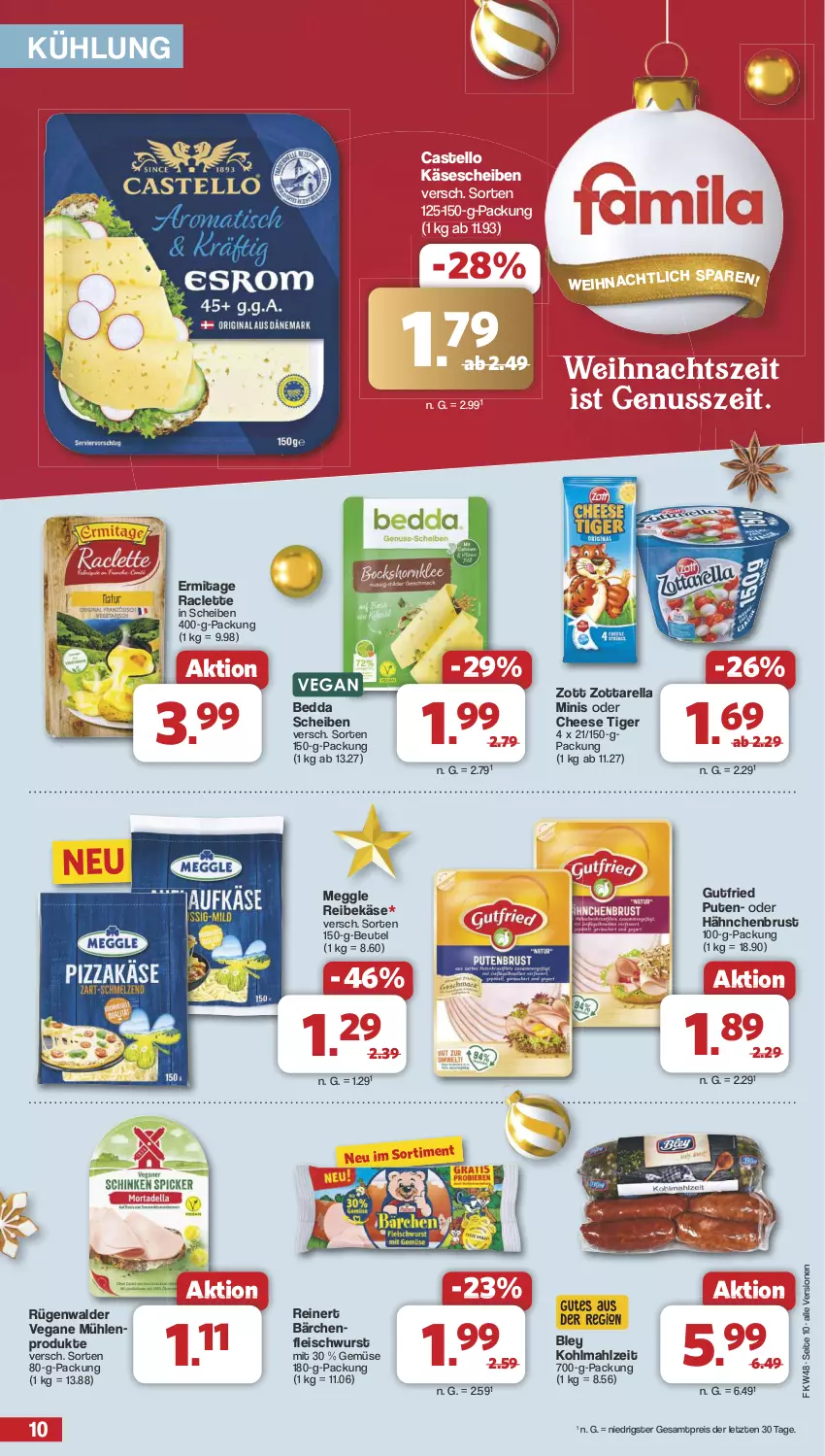 Aktueller Prospekt Famila - Prospekte - von 25.11 bis 30.11.2024 - strona 10 - produkty: beutel, bley, eis, fleisch, fleischwurst, gutfried, hähnchenbrust, Käse, käsescheiben, meggle, nuss, pute, Reibekäse, reinert, reis, rel, rügenwalder, Ti, wurst, zott, zottarella, zottarella minis, ZTE