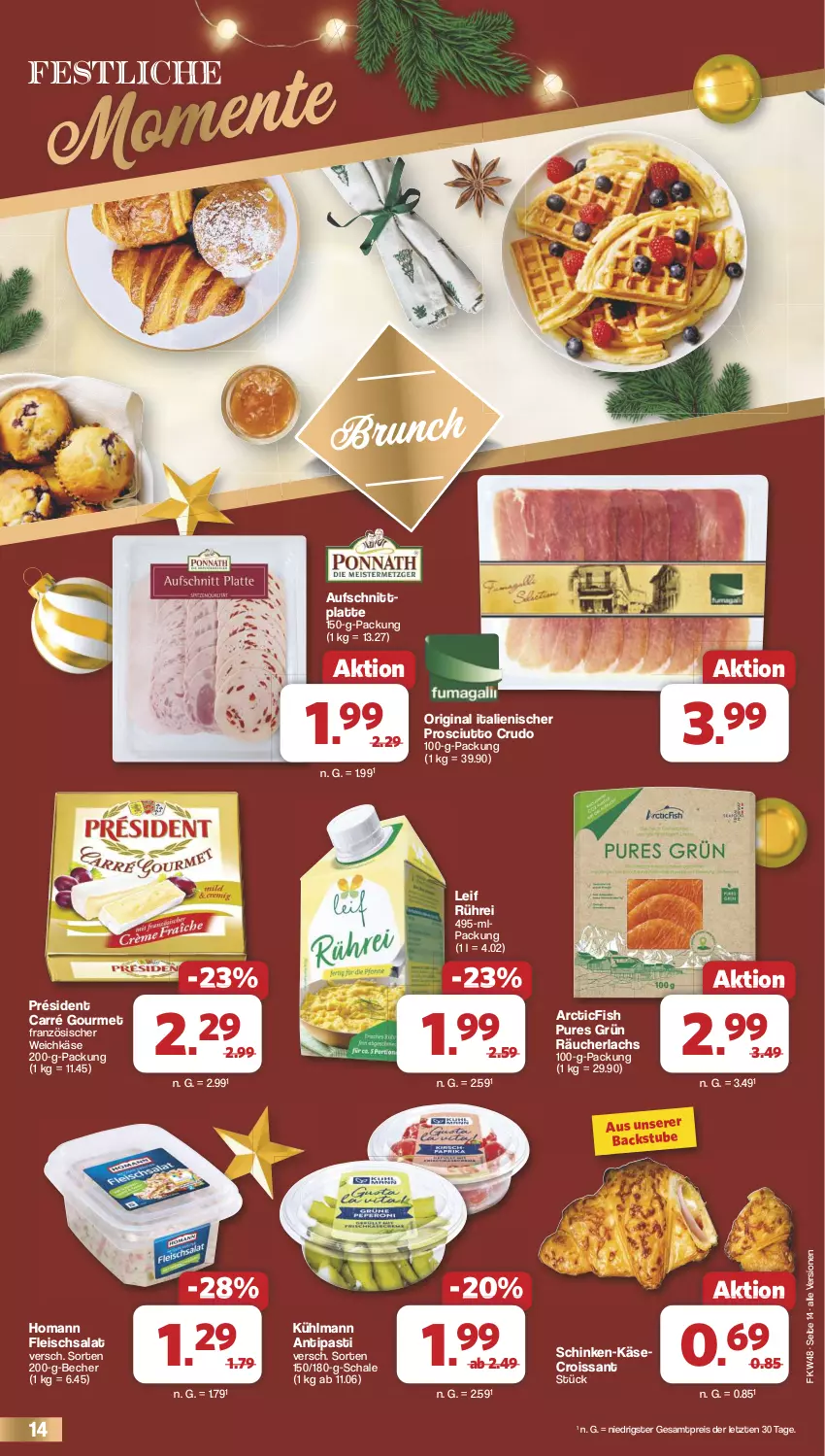 Aktueller Prospekt Famila - Prospekte - von 25.11 bis 30.11.2024 - strona 14 - produkty: antipasti, asti, aufschnitt, Becher, Croissant, eis, fleisch, fleischsalat, französischer weichkäse, gin, homann, Käse, kühlmann, lachs, latte, prosciutto, prosciutto crudo, Räucherlachs, reis, salat, Schal, Schale, schinken, stube, Ti, weichkäse, ZTE