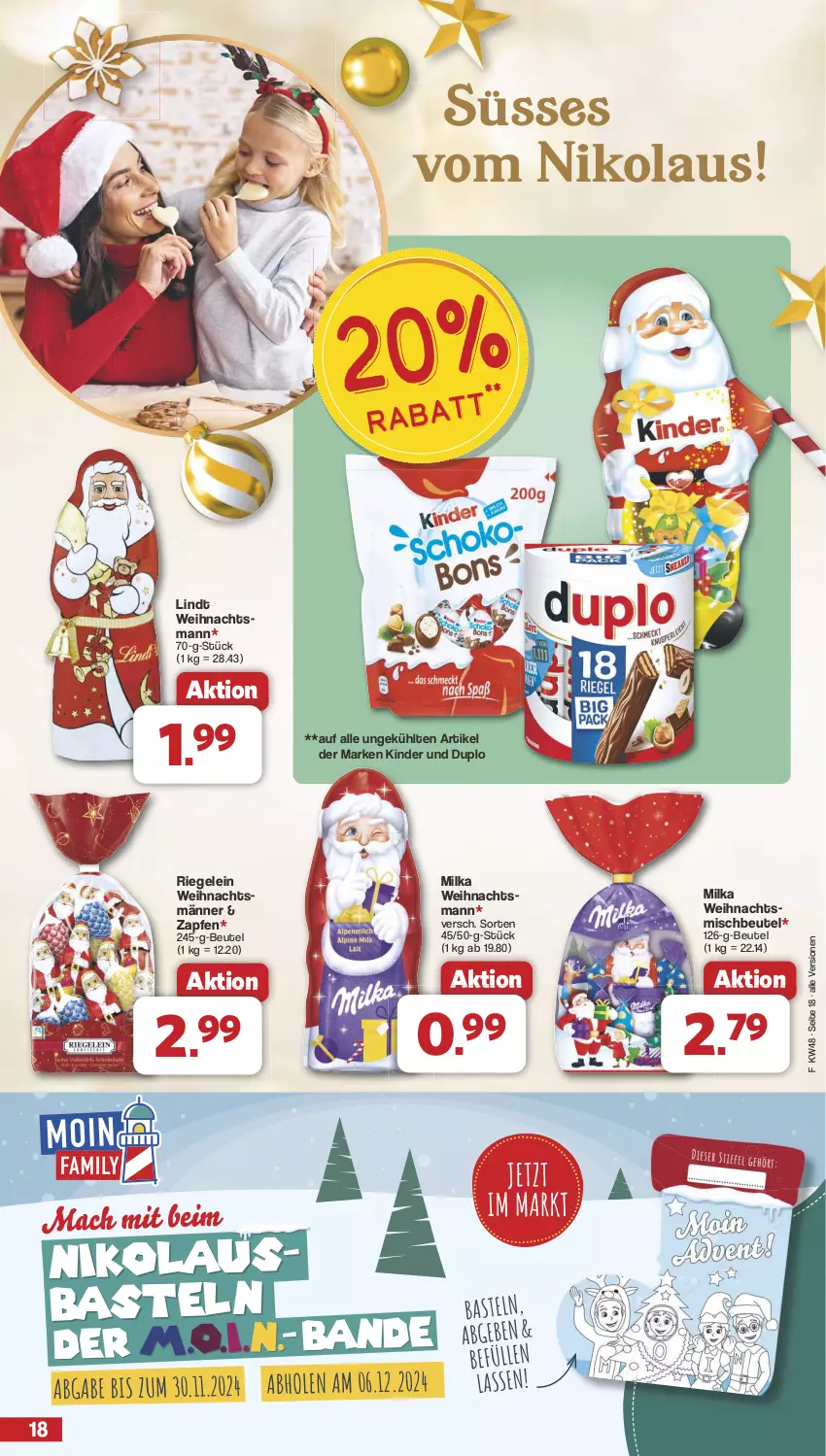 Aktueller Prospekt Famila - Prospekte - von 25.11 bis 30.11.2024 - strona 18 - produkty: beutel, duplo, eis, Kinder, lindt, milka, reis, riegel, Ti, ZTE