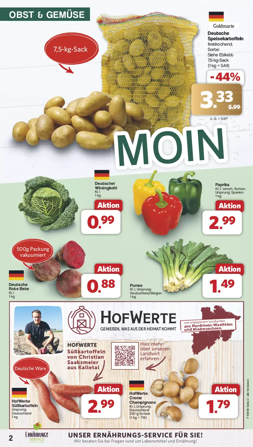 Aktueller Prospekt Famila - Prospekte - von 25.11 bis 30.11.2024 - strona 2 - produkty: champignon, champignons, creme, eier, eis, kartoffel, kartoffeln, lebensmittel, LG, obst, paprika, rote bete, sac, Schal, Schale, speisekartoffeln, Süßkartoffeln, Ti, Wirsing, Wirsingkohl