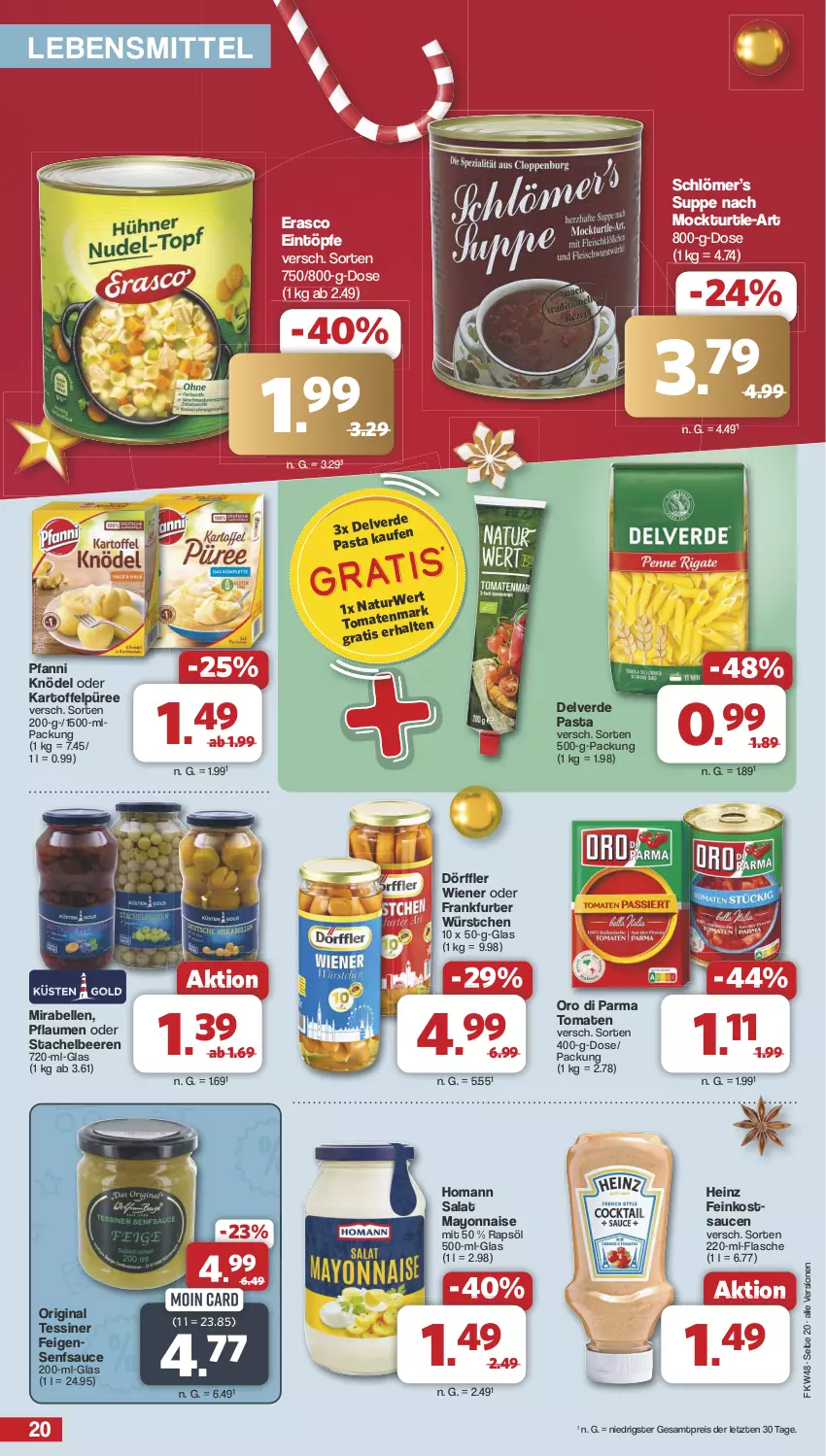 Aktueller Prospekt Famila - Prospekte - von 25.11 bis 30.11.2024 - strona 21 - produkty: beere, beeren, eintöpfe, eis, elle, erasco, erde, Feigen, feinkost, flasche, frankfurter, gin, heinz, homann, kartoffel, Kartoffelpüree, Knödel, lebensmittel, mayonnaise, oro di parma, pasta, pfanni, pflaume, pflaumen, püree, rapsöl, reis, rwe, salat, sauce, saucen, senf, Stachelbeeren, suppe, Ti, tomate, tomaten, wiener, würstchen, Yo, ZTE