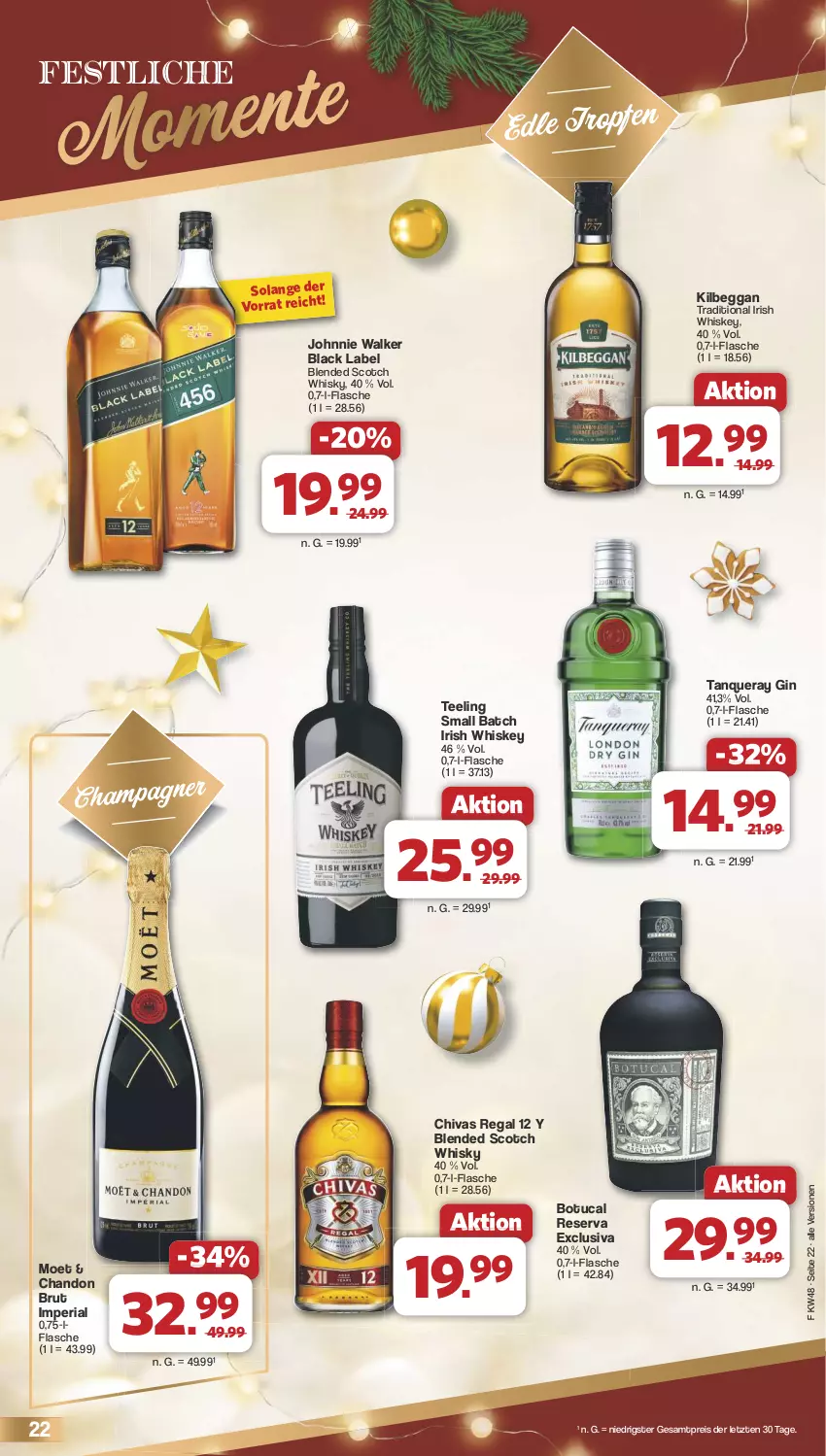 Aktueller Prospekt Famila - Prospekte - von 25.11 bis 30.11.2024 - strona 23 - produkty: black label, blended scotch, blended scotch whisky, brut, champagne, eis, flasche, gin, irish whiskey, johnnie walker, kilbeggan, lack, moet, regal, reis, Ria, scotch, scotch whisky, Tanqueray, tee, Ti, tuc, whiskey, whisky, ZTE