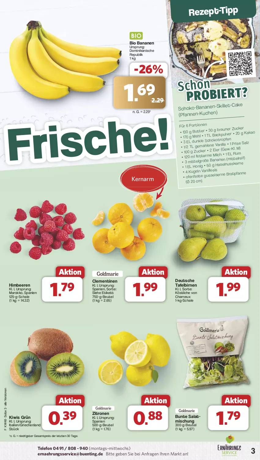 Aktueller Prospekt Famila - Prospekte - von 25.11 bis 30.11.2024 - strona 3 - produkty: banane, bananen, beere, beeren, beutel, bio, Birnen, clementinen, eis, himbeer, himbeere, himbeeren, kiwi, LG, reis, rezept, rezept-tipp, salat, Schal, Schale, tafelbirnen, telefon, Ti, zitrone, zitronen, ZTE