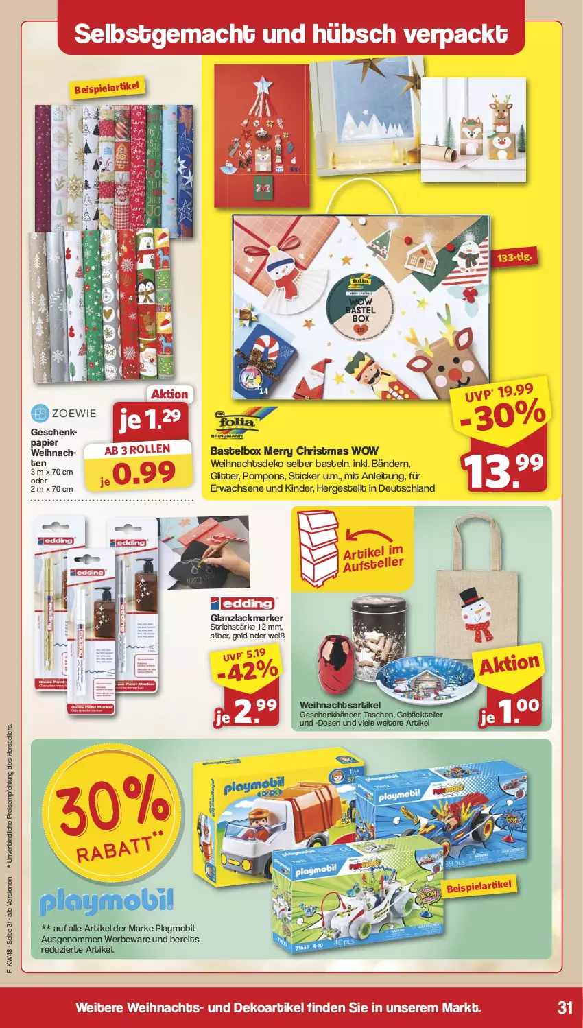 Aktueller Prospekt Famila - Prospekte - von 25.11 bis 30.11.2024 - strona 32 - produkty: eis, elle, Geschenkpapier, Kinder, lack, LG, mac, papier, playmobil, reis, Tasche, taschen, teller, Ti, weihnachten