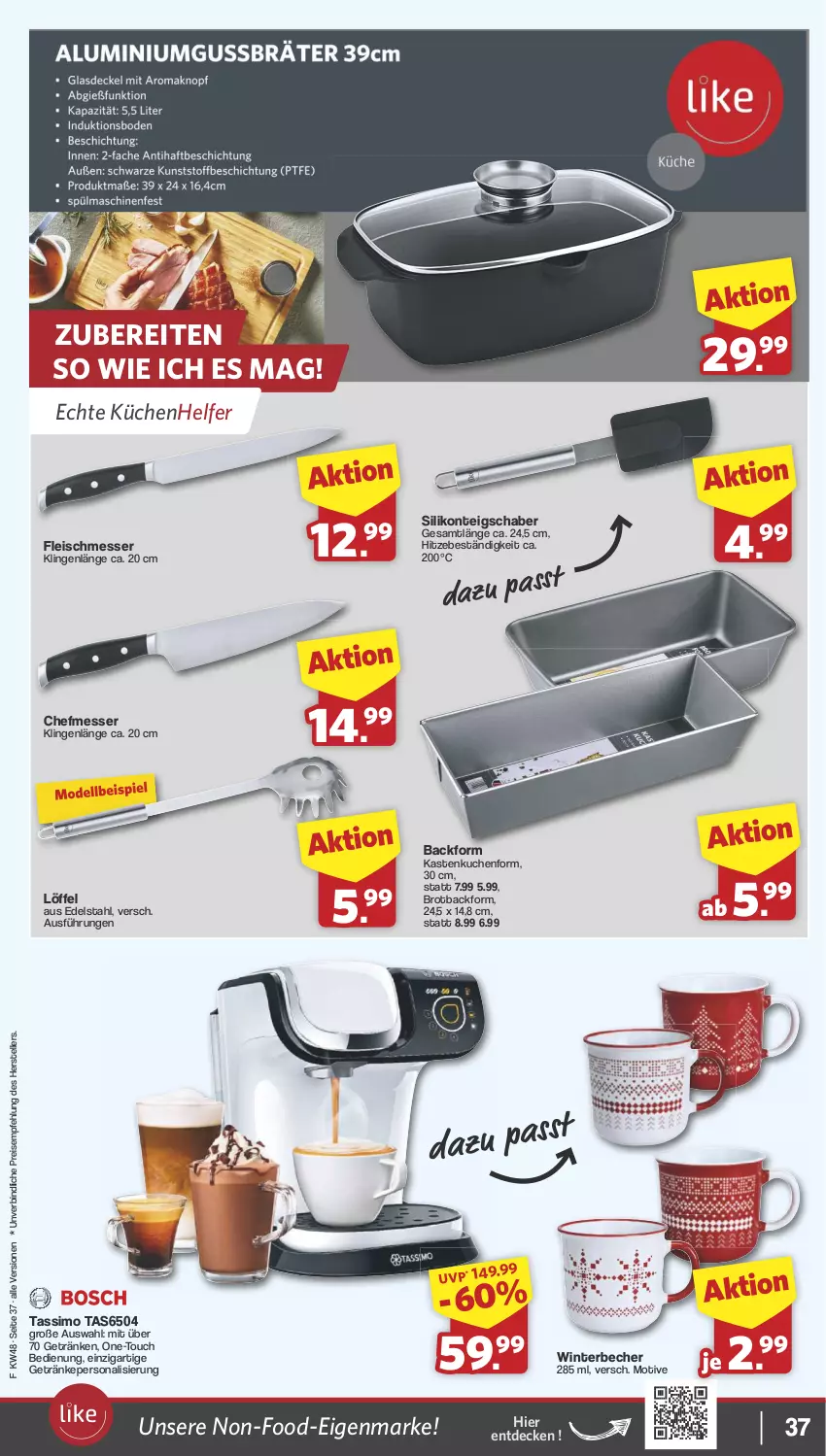 Aktueller Prospekt Famila - Prospekte - von 25.11 bis 30.11.2024 - strona 38 - produkty: angebot, angebote, Backform, Becher, brot, decke, dell, edelstahl, eis, elle, fleisch, getränk, getränke, Kastenkuchen, Kastenkuchenform, küche, kuchen, Küchen, Küchenhelfer, Löffel, messer, Mode, Persona, reis, sim, tassimo, Teigschaber, teller, Ti