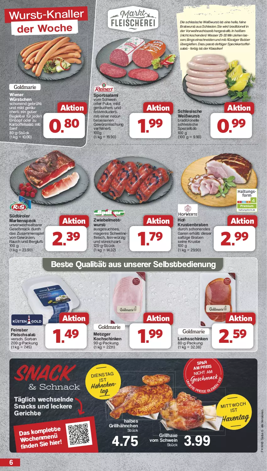 Aktueller Prospekt Famila - Prospekte - von 25.11 bis 30.11.2024 - strona 6 - produkty: axe, braten, bratwurst, butter, eintopf, eis, elle, fleisch, fleischsalat, gewürz, Gewürzmischung, grill, grillhähnchen, grillhaxe, Haxe, kartoffel, kartoffelsalat, kochschinken, krustenbraten, lachs, lachsschinken, mac, Mett, mettwurst, natur, pute, Rauch, reis, rwe, saft, salami, salat, schinken, schwein, schweine, senf, snack, snacks, Speck, Spezi, Sport, Streichzart, südtiroler, Ti, topf, wasser, wein, weine, Weißwurst, wiener, wiener würstchen, wurst, würstchen, zwiebel, zwiebelmettwurst