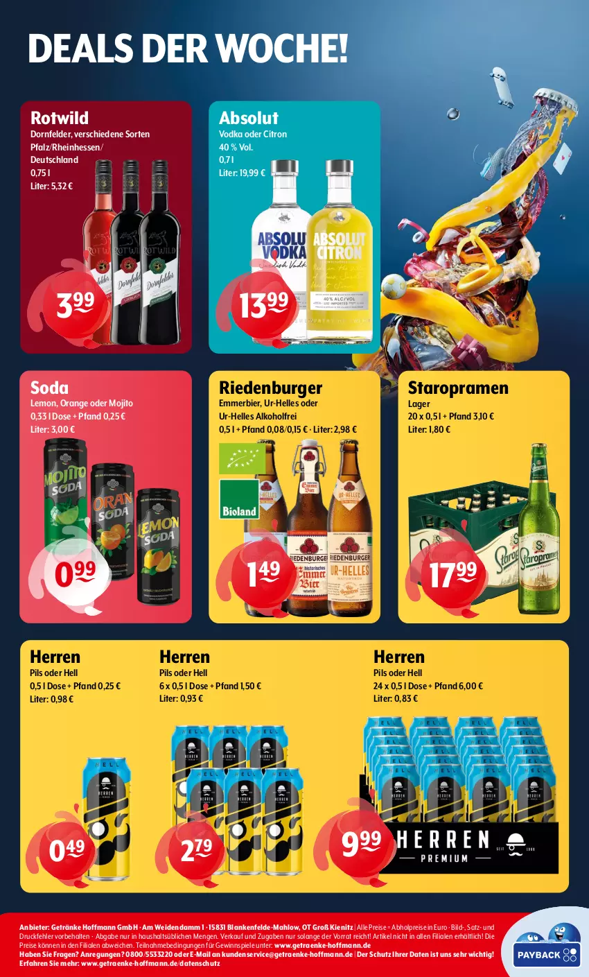 Aktueller Prospekt Getraenke Hoffmann - Prospekte - von 06.05 bis 11.05.2024 - strona 8 - produkty: abholpreise, alkohol, bier, burger, dornfelder, eis, elle, getränk, getränke, gewinnspiel, mojito, orange, pils, reis, Soda, Spiele, Staropramen, Ti, vodka, Wild