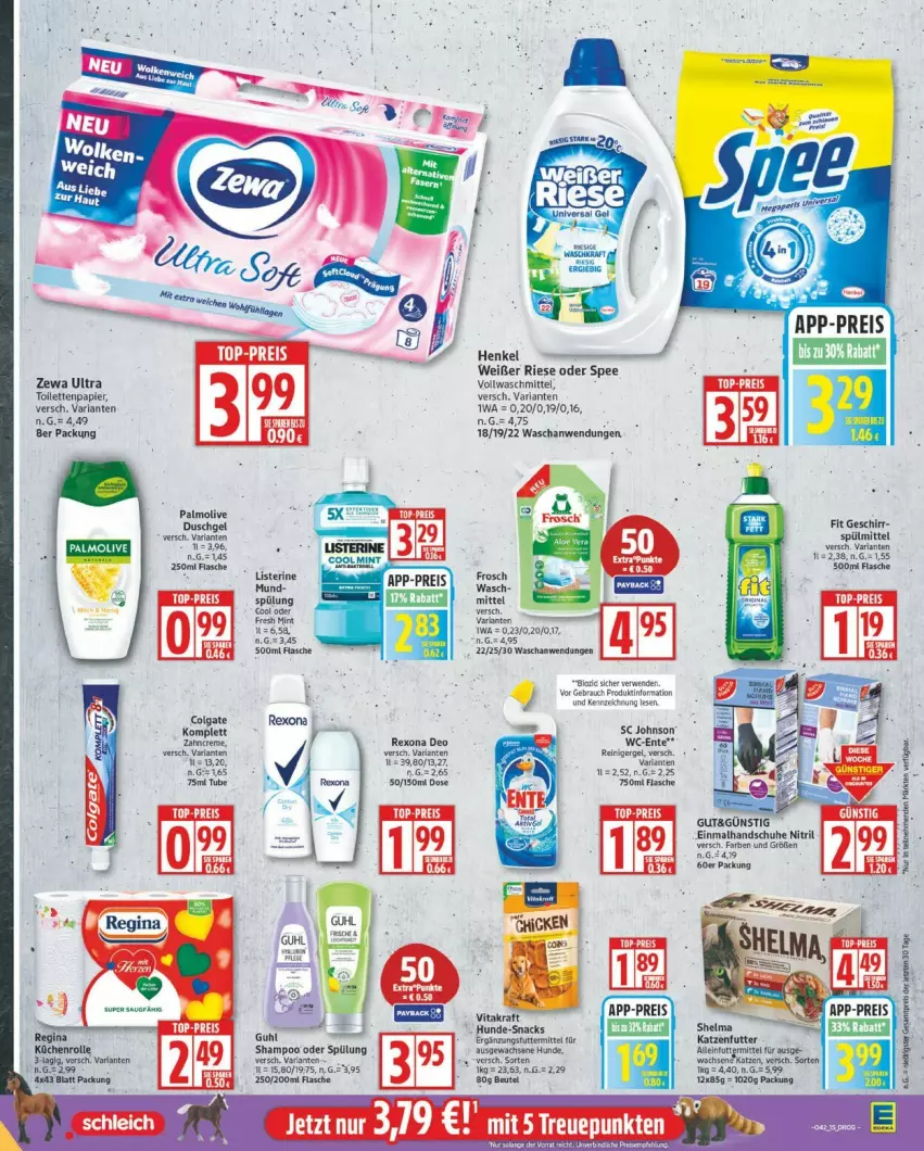 Aktueller Prospekt Edeka - Prospekte - von 13.10 bis 18.10.2025 - strona 15 - produkty: arla, Bad, colgate, deo, eis, ente, flasche, geschirr, gin, handschuhe, henkel, katzenfutter, kraft, küche, Küchen, küchenrolle, LG, listerine, olive, palmolive, papier, Rauch, reiniger, reis, rexona, Ria, Schleich, schuhe, shampoo, shampoo oder spülung, snack, snacks, spee, spülmittel, spülung, Ti, toilettenpapier, vita, vitakraft, vollwaschmittel, waschmittel, zewa, ZTE