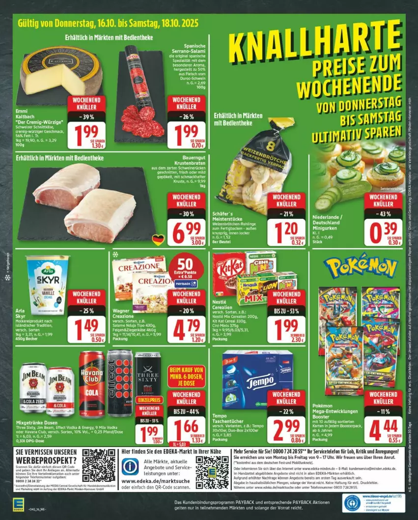 Aktueller Prospekt Edeka - Prospekte - von 13.10 bis 18.10.2025 - strona 16 - produkty: angebot, angebote, beutel, cin, deka, eis, elle, gin, schnitten, schwein, schweine, schweinerücken, Tasche, taschen, taschentücher, tee, telefon, Ti, tücher, uhr, wein, weine