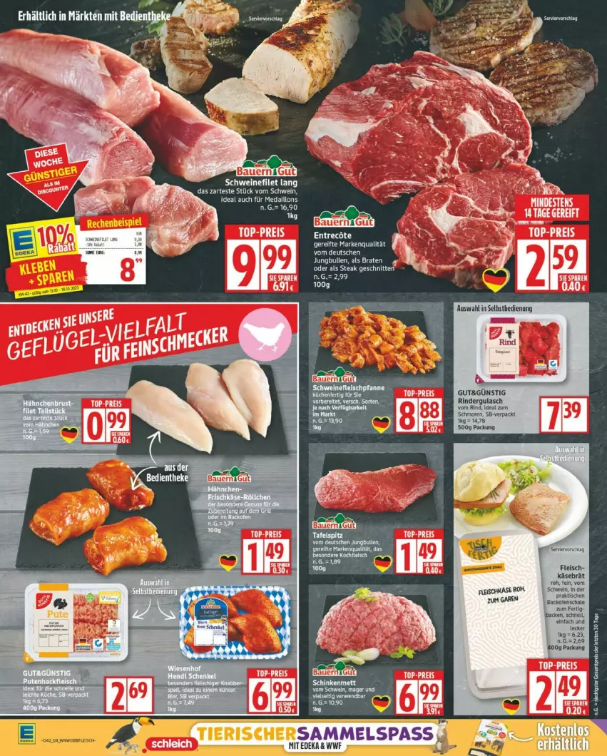 Aktueller Prospekt Edeka - Prospekte - von 13.10 bis 18.10.2025 - strona 4 - produkty: deka, filet, gulasch, medaillons, rind, rinder, rindergulasch, schwein, schweine, schweinefilet, Ti, wein, weine, ZTE