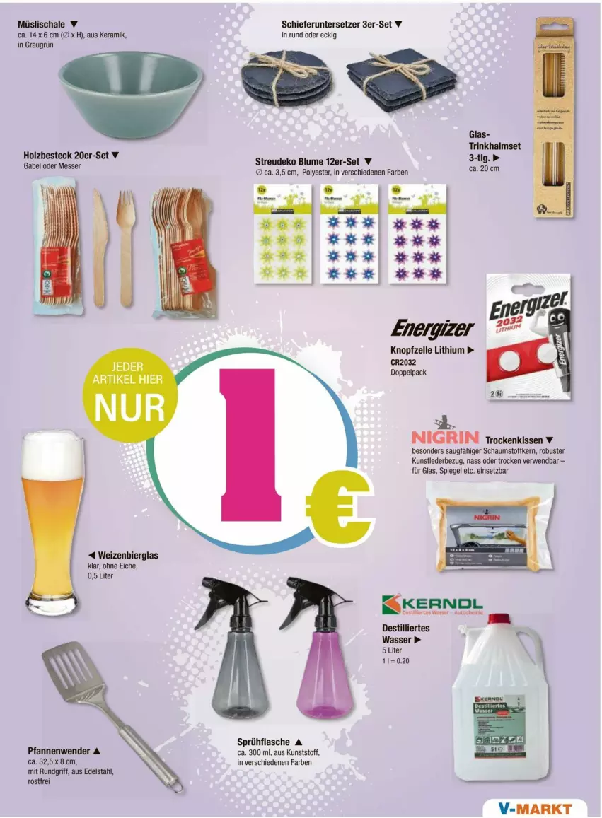 Aktueller Prospekt Vmarkt - Prospekte - von 25.01 bis 31.01.2024 - strona 13 - produkty: bier, blume, edelstahl, elle, energizer, flasche, kissen, müsli, Müslischale, Nigrin, pfanne, pfannen, Pfannenwender, rwe, Schal, Schale, spiegel, sprühflasche, Ti, Untersetzer, wasser