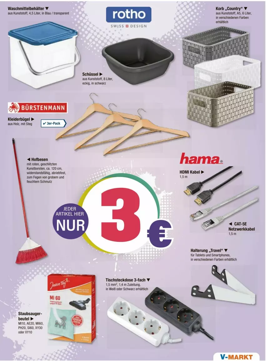 Aktueller Prospekt Vmarkt - Prospekte - von 25.01 bis 31.01.2024 - strona 15 - produkty: Behälter, beutel, brie, bügel, bürste, bürsten, bürstenmann, hama, HDMI, Holz, kleid, kleider, kleiderbügel, korb, schüssel, smartphone, smartphones, staubsauger, steckdose, tablet, Tablets, Ti, tisch, waschmittel, Waschmittelbehälter, ZTE