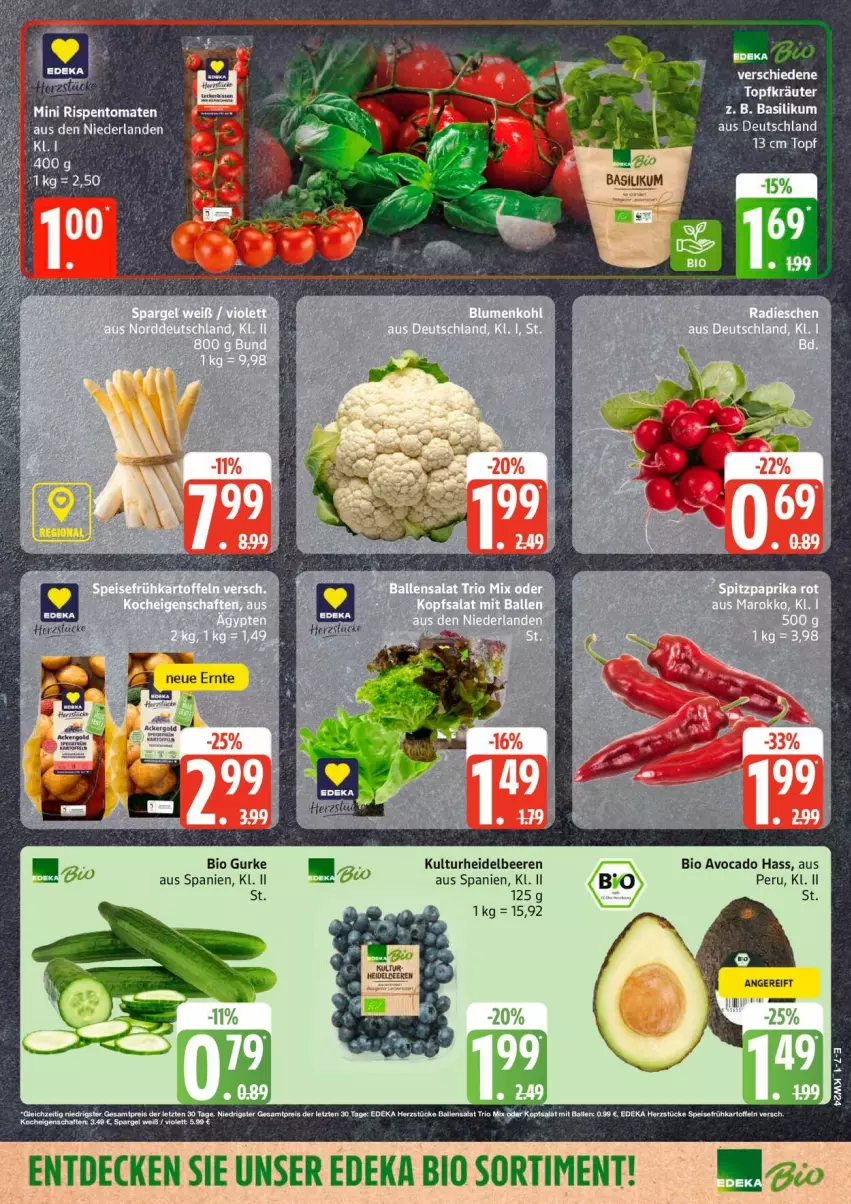 Aktueller Prospekt Edeka - Prospekte - von 08.06 bis 13.06.2026 - strona 10 - produkty: avocado, ball, basilikum, beere, beeren, bio, decke, deka, edeka bio, eis, gurke, heidelbeere, heidelbeeren, kräuter, reis, rispentomaten, salat, Ti, tomate, tomaten, topf, Topfkräuter, ZTE