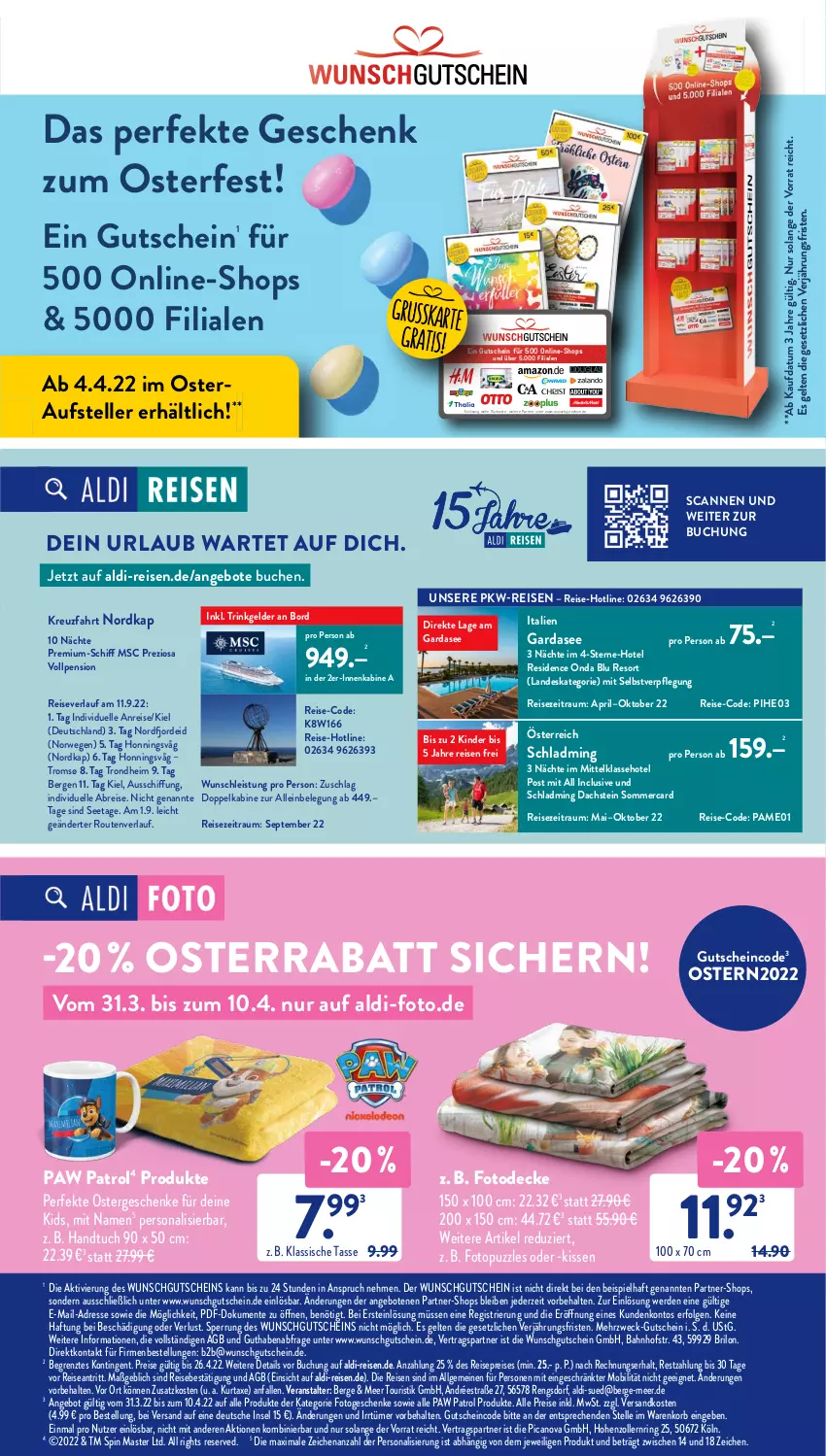 Aktueller Prospekt AldiSud - ALDI Aktuell - von 04.04 bis 09.04.2022 - strona 19 - produkty: aldi, angebot, angebote, axe, Brei, buch, decke, eis, elle, ente, erde, gutschein, handtuch, individuelle abreise, Kinder, kissen, korb, kurtaxe, LG, ndk, Paw Patrol, Persona, pril, Puzzle, reis, reiseverlauf, ring, rwe, tasse, teller, Ti, tuc, weck, ZTE