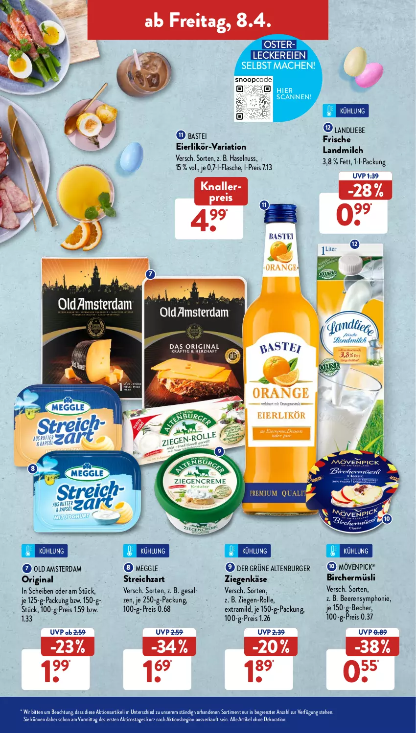 Aktueller Prospekt AldiSud - ALDI Aktuell - von 04.04 bis 09.04.2022 - strona 37 - produkty: alle artikel ohne dekoration, altenburger, Becher, beere, beeren, burger, dekoration, eier, eierlikör, eis, flasche, gin, haselnuss, je 250-g-packung, Käse, knallerpreis, landliebe, landmilch, likör, mac, meggle, milch, mövenpick, müsli, nuss, Old Amsterdam, reis, Ria, salz, Streichzart, Ti, ziegenkäse, ZTE