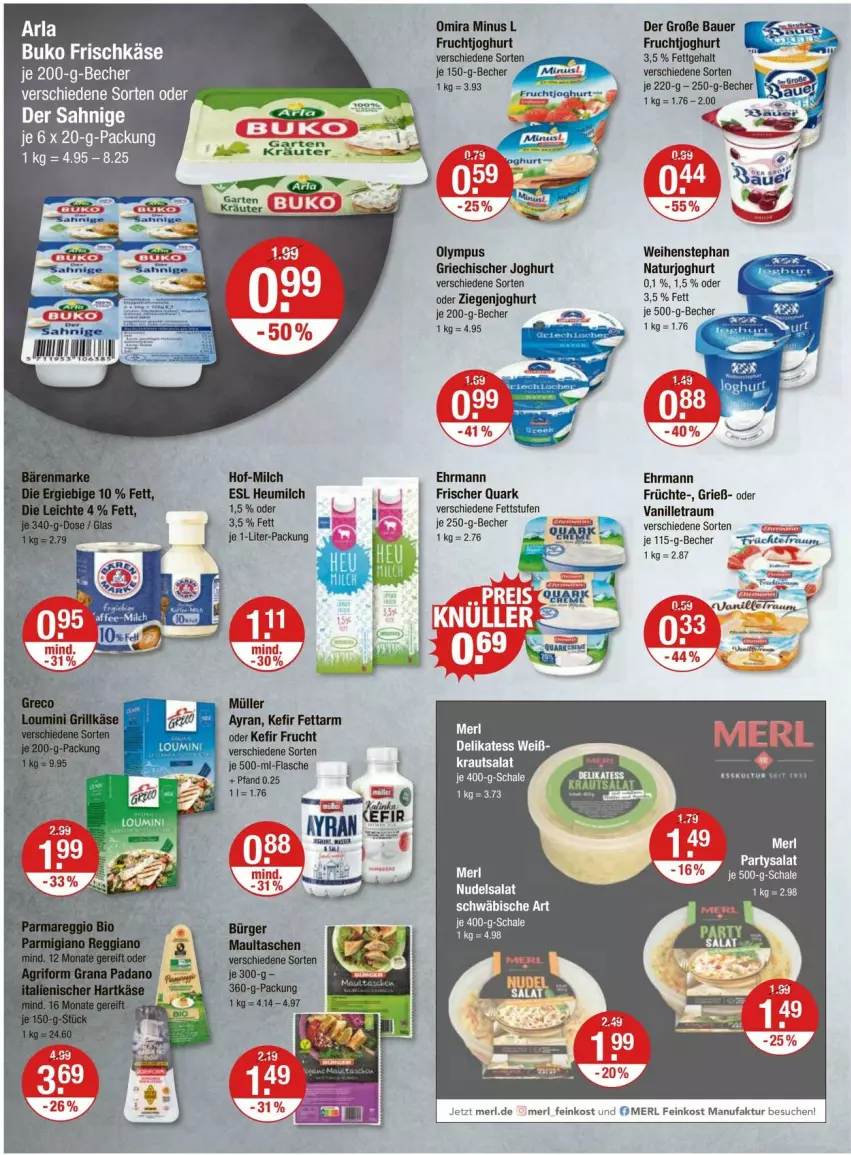 Aktueller Prospekt Vmarkt - Prospekte - von 18.07 bis 24.07.2024 - strona 6 - produkty: arla, arla buko, auer, Ayran, Bau, Bauer, Becher, Buko, ehrmann, Faktu, feinkost, flasche, frischkäse, frucht, früchte, fruchtjoghurt, Garten, Griechischer Joghurt, Heu, heumilch, je 500-ml-flasche, joghur, joghurt, Käse, Kefir, kräuter, LG, merl, milch, Müller, natur, naturjoghurt, nudel, nudelsalat, quark, salat, vanille, weihenstephan