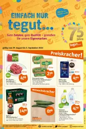 Gazetka promocyjna Tegut - Angebote der Woche - Gazetka - ważna od 03.09 do 03.09.2022 - strona 1 - produkty: alkohol, angebot, angebote, Becher, bier, bio, butter, dekoration, eis, flasche, fleisch, getränk, getränke, gurke, gurken, hackfleisch, kaffee, kerrygold, kerrygold extra, kräuter, kräuterbutter, milch, oder kräuter, rind, rinder, rinderhackfleisch, Soda, Spaten, Ti, waschmittel, weidemilch