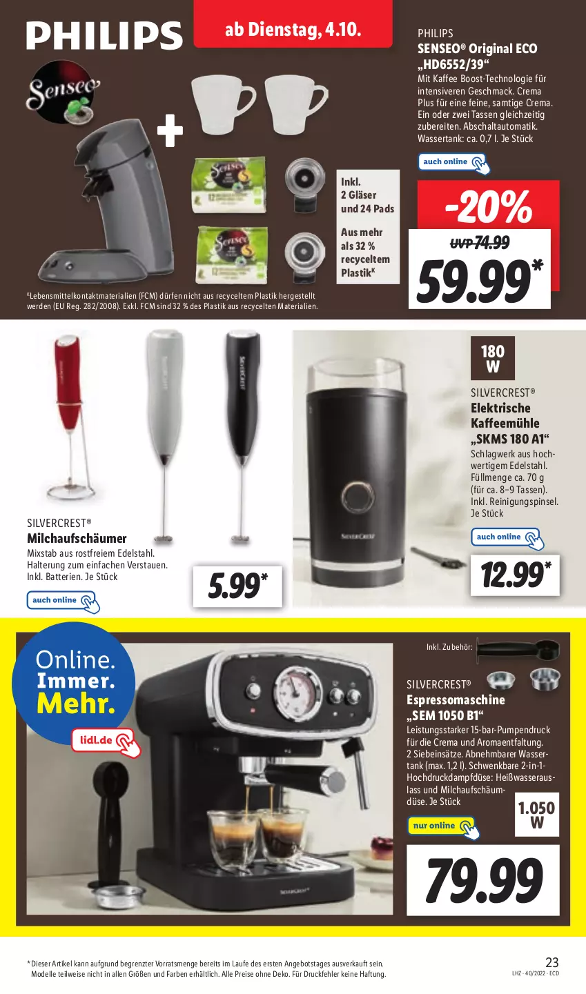 Aktueller Prospekt Lidl - Aktionsprospekt - von 04.10 bis 08.10.2022 - strona 25 - produkty: angebot, asti, auto, batterie, batterien, dell, edelstahl, eis, elle, erde, espresso, gin, Gläser, kaffee, lebensmittel, mac, milch, milchaufschäumer, Mode, Philips, Pinsel, Reinigung, reis, Ria, Schal, senseo, silvercrest, tasse, Ti, wasser, wassertank, ZTE