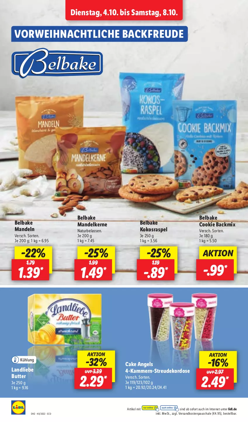 Aktueller Prospekt Lidl - Aktionsprospekt - von 04.10 bis 08.10.2022 - strona 34 - produkty: butter, cookie, kokos, landliebe, mandel, mandeln, natur, ndk, rwe, Schal, Schale, Ti