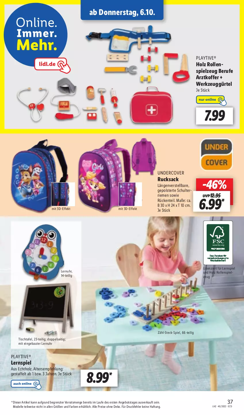 Aktueller Prospekt Lidl - Aktionsprospekt - von 04.10 bis 08.10.2022 - strona 41 - produkty: angebot, Bau, dell, eis, elle, ente, Holz, koffer, Lernspiel, Mode, reis, rucksack, sac, spielzeug, Ti, tisch, Tischtafel, uhr, werkzeug, ZTE