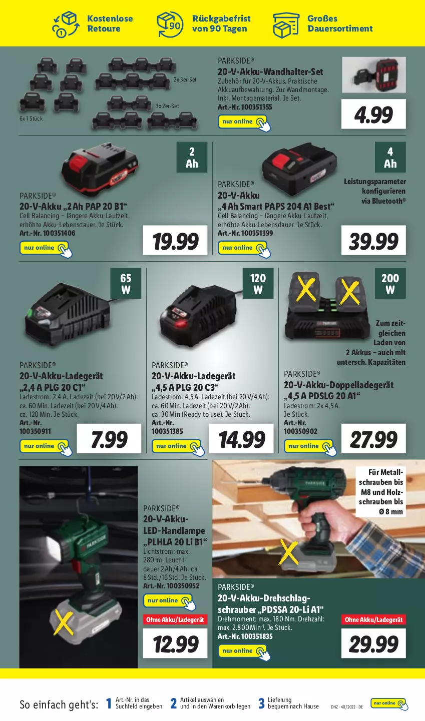 Aktueller Prospekt Lidl - Aktionsprospekt - von 04.10 bis 08.10.2022 - strona 57 - produkty: akku, auer, cin, eis, Holz, korb, ladegerät, Lampe, LG, Parkside, Ria, schrauben, Ti, tisch