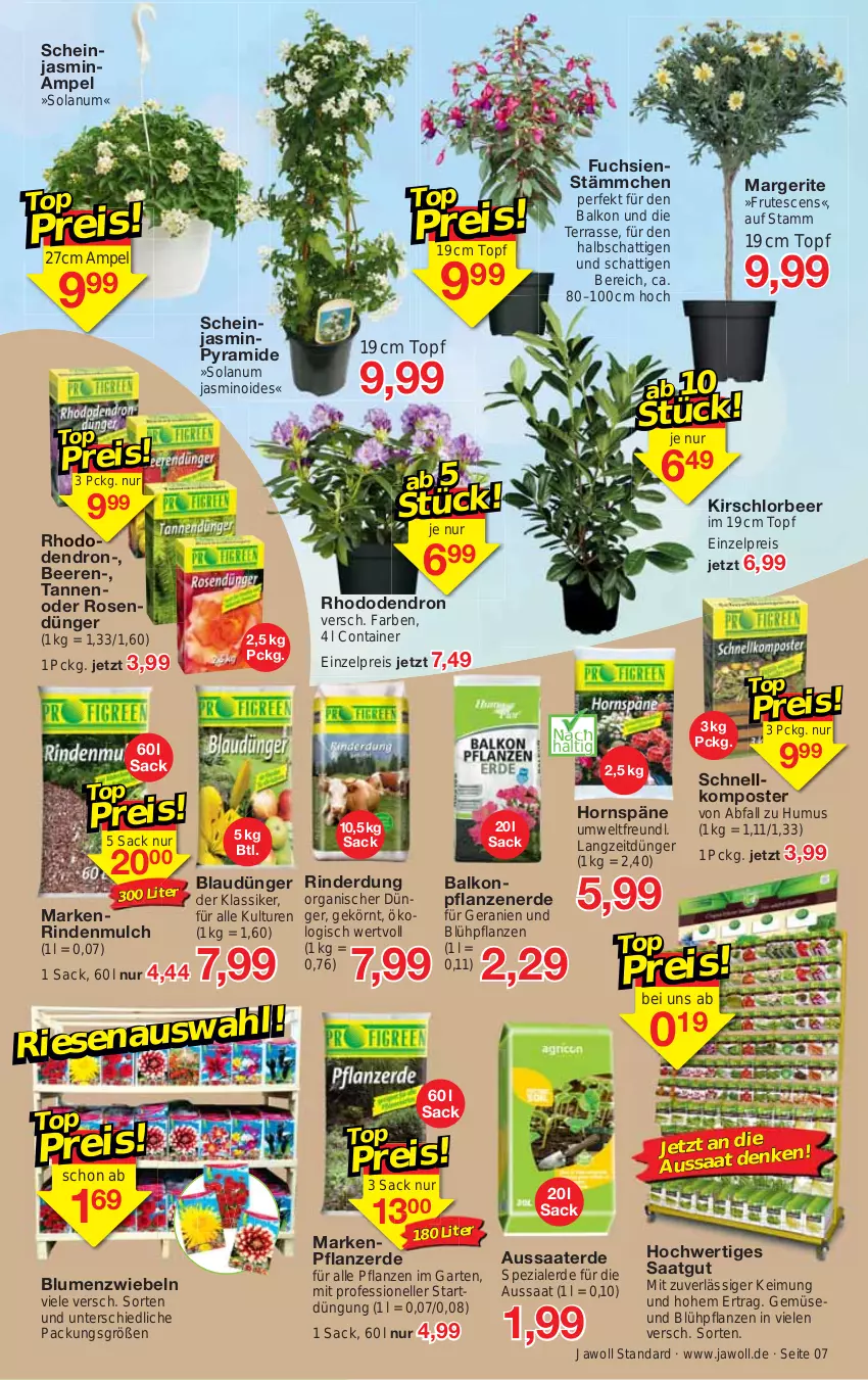 Aktueller Prospekt Jawoll - Prospekte - von 23.04 bis 29.04.2023 - strona 7 - produkty: balkonpflanzen, beere, beeren, blume, blumen, Container, dünger, eis, elle, erde, Garten, geranie, geranien, HP, kirsch, Komposter, pflanze, pflanzen, pflanzerde, reis, rind, rindenmulch, rinder, rosen, sac, Spezi, Ti, topf, zwiebel, zwiebeln