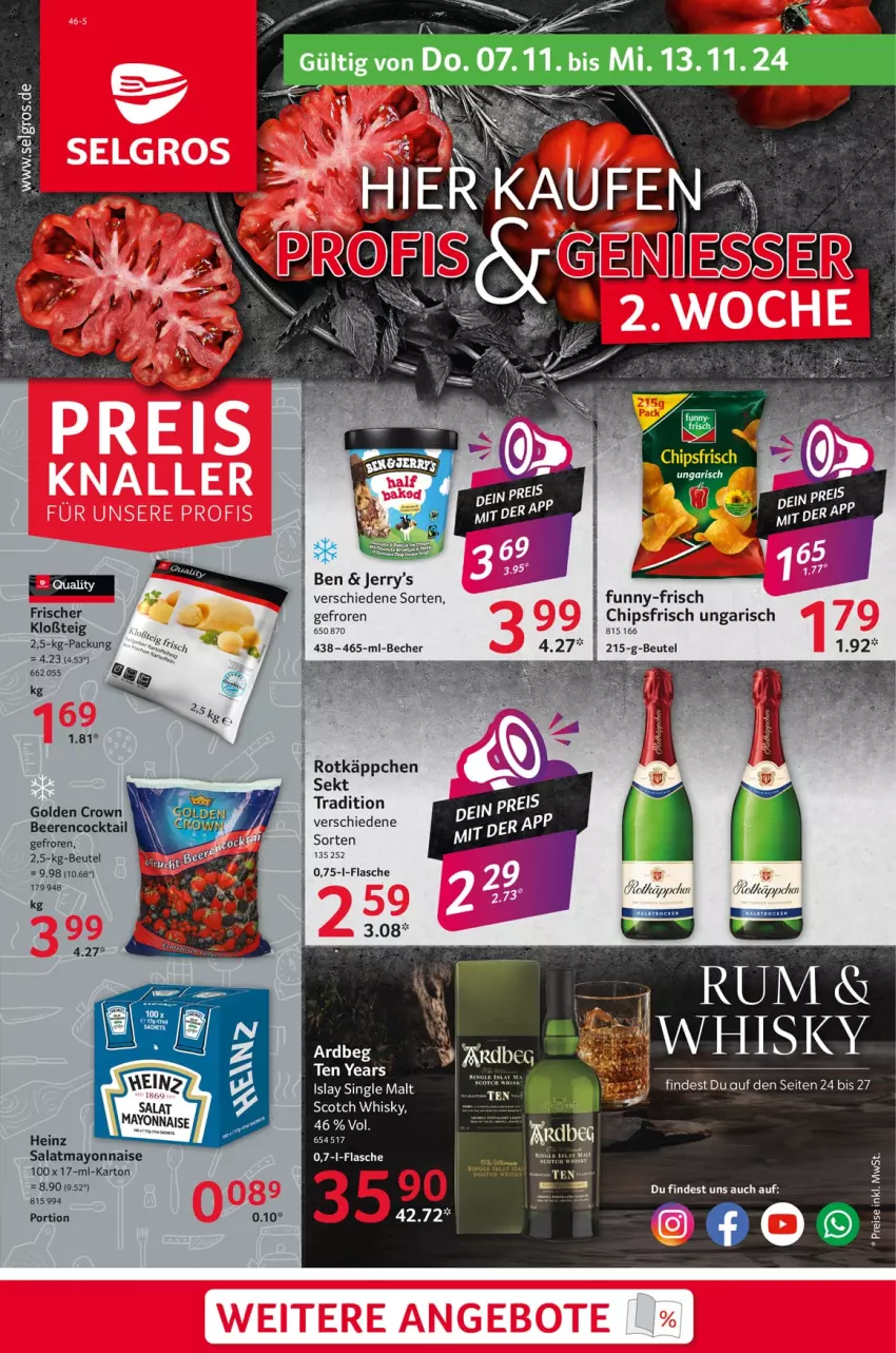 Aktueller Prospekt Selgros - Food - von 07.11 bis 13.11.2024 - strona 1 - produkty: angebot, angebote, Becher, beere, beeren, beutel, chips, chipsfrisch, cocktail, eis, funny-frisch, heinz, islay single malt, LG, mayonnaise, reis, rotkäppchen, salat, scotch, scotch whisky, sekt, single malt, Ti, whisky, Yo