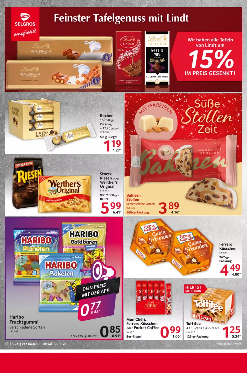 Aktueller Prospekt Selgros - Food - von 07.11 bis 13.11.2024 - strona 18 - produkty: beutel, ferrero, Ferrero Küsschen, frucht, fruchtgummi, gin, haribo, riegel, Ti, toffifee