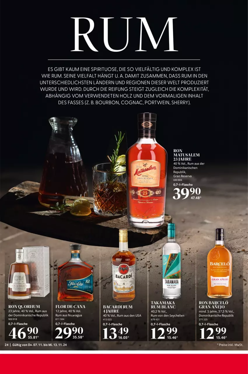 Aktueller Prospekt Selgros - Food - von 07.11 bis 13.11.2024 - strona 24 - produkty: bacardi, bacardi rum, bourbon, Cognac, elle, ente, flasche, Holz, Matusalem, Portwein, rum, rwe, tee, Ti, wein