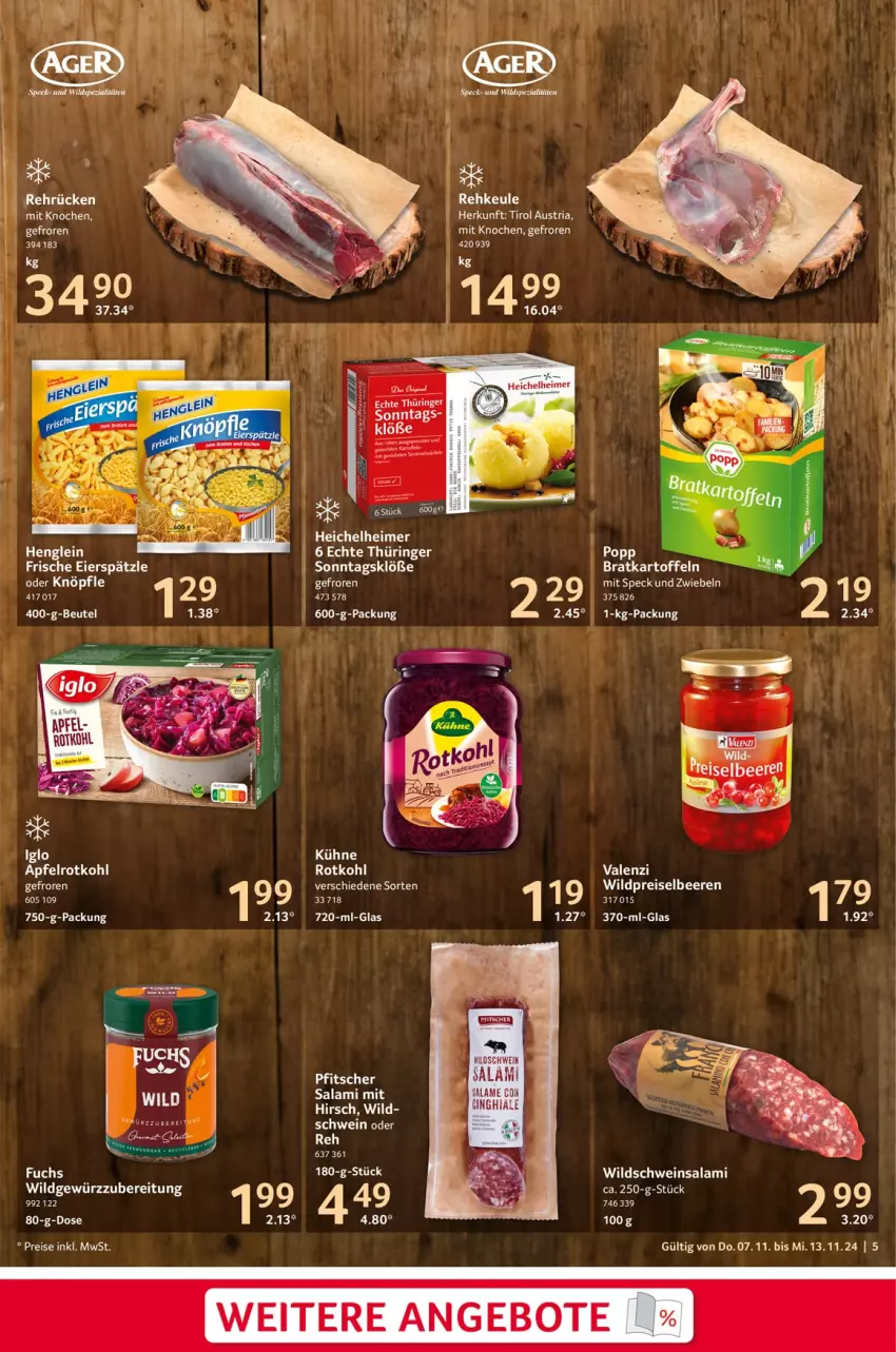 Aktueller Prospekt Selgros - Food - von 07.11 bis 13.11.2024 - strona 5 - produkty: angebot, angebote, apfel, beere, beeren, beutel, eier, eis, gewürz, kartoffel, kartoffeln, Popp, reis, rotkohl, salami, schwein, Speck, tee, Ti, Tiere, wein, Wild, Wildschwein, zwiebel, zwiebeln