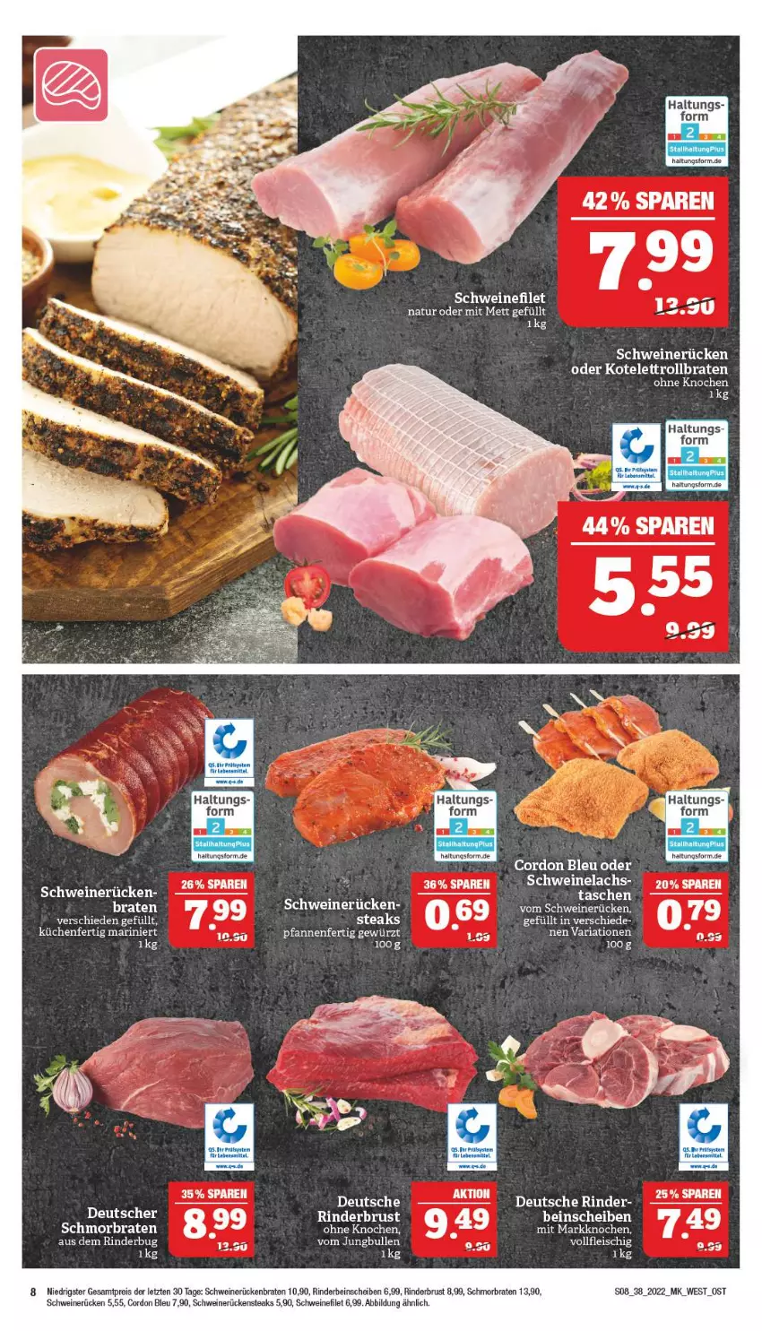 Aktueller Prospekt Marktkauf - Prospekt - von 18.09 bis 24.09.2022 - strona 12 - produkty: braten, cordon bleu, eis, filet, kotelett, lachs, LG, Mett, natur, reis, Ria, rind, rinder, rollbraten, Rückenbraten, Rückensteak, rückensteaks, schmorbraten, schwein, schweine, schweinefilet, Schweinelachs, schweinerücken, steak, steaks, Tasche, taschen, tee, Ti, wein, weine, ZTE