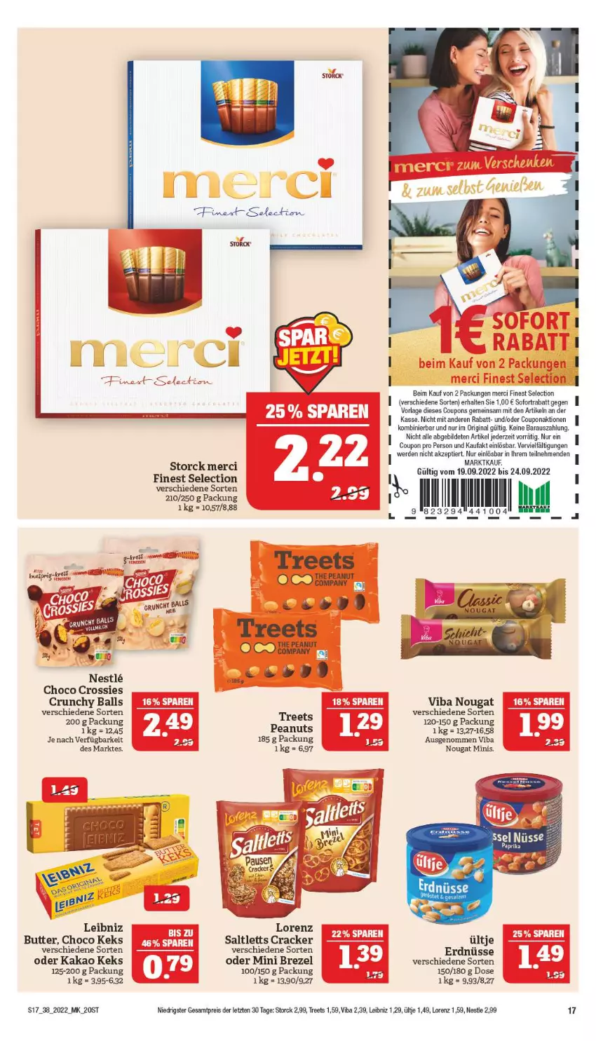 Aktueller Prospekt Marktkauf - Prospekt - von 18.09 bis 24.09.2022 - strona 21 - produkty: ball, brezel, butter, choco crossies, coupon, coupons, cracker, crossies, eis, erde, erdnüsse, gin, kakao, keks, leibniz, lorenz, merci, reis, saltletts, sofortrabatt, storck, Ti, ültje, ZTE