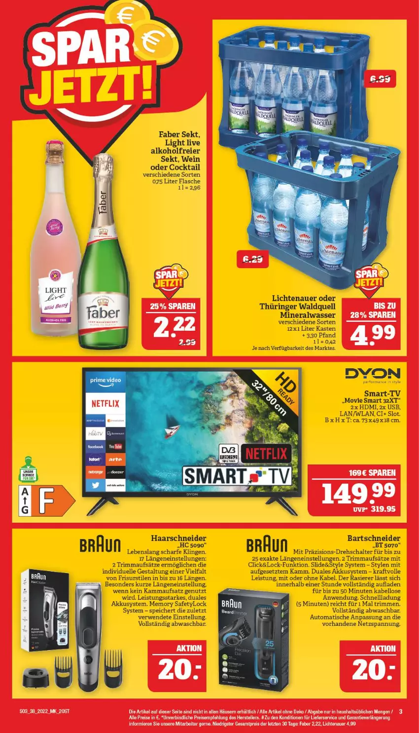 Aktueller Prospekt Marktkauf - Prospekt - von 18.09 bis 24.09.2022 - strona 7 - produkty: akku, alkohol, Alwa, auer, auto, bartschneider, cocktail, eier, eis, elle, flasche, haarschneider, HDMI, kraft, lichtenauer, lieferservice, mineralwasser, netflix, rasierer, reis, ring, rwe, Schal, sekt, teller, Ti, tisch, usb, wasser, wein, ZTE