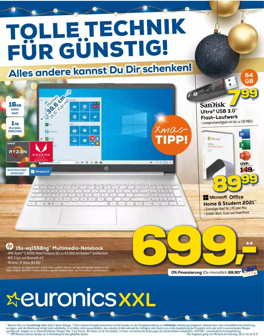 Aktueller Prospekt Euronics - Prospekte - von 08.12 bis 15.12.2021 - strona 1 - produkty: angebot, eier, LG, mac, office, ssd, Ti, usb