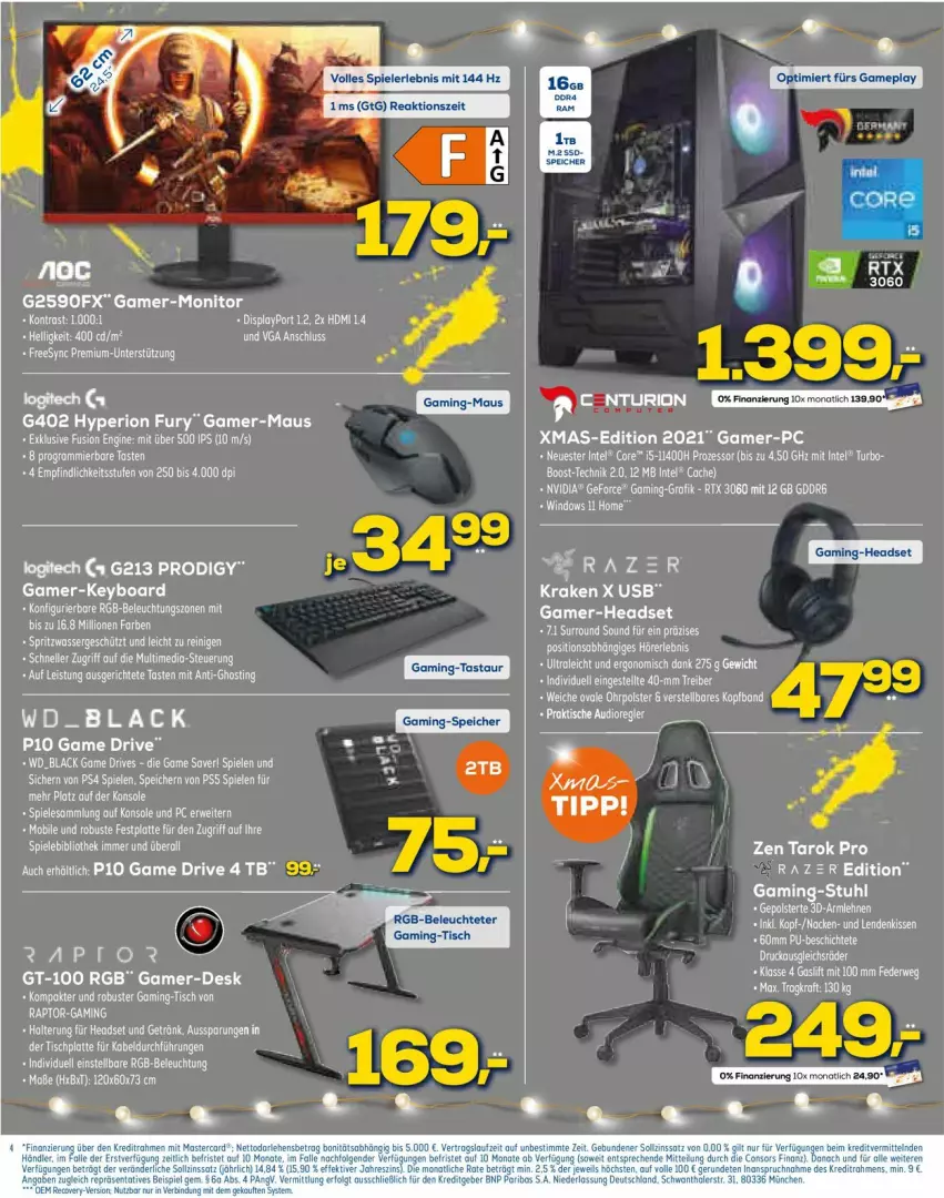 Aktueller Prospekt Euronics - Prospekte - von 08.12 bis 15.12.2021 - strona 4 - produkty: beleuchtung, Dior, eis, elle, festplatte, Headset, Intel, kraft, lack, latte, Leuchte, LG, logitech, mastercard, Maus, monitor, olive, ps4, rwe, Spiele, stuhl, tee, Ti, tisch, xmas