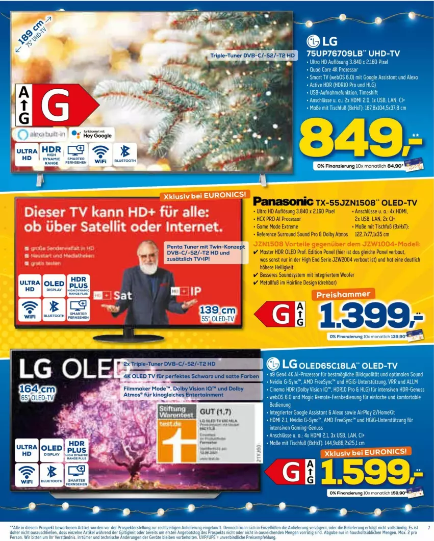 Aktueller Prospekt Euronics - Prospekte - von 08.12 bis 15.12.2021 - strona 7 - produkty: aeg, alexa, Bau, dvb, ente, fernbedienung, HDMI, LG, Mode, nuss, nvidia, Oled-TV, panasonic, smart tv, tee, Ti, tisch, tuner, uhd, UHD-TV, usb