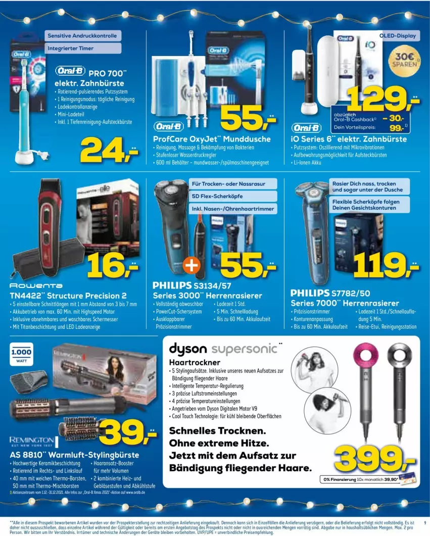 Aktueller Prospekt Euronics - Prospekte - von 08.12 bis 15.12.2021 - strona 9 - produkty: aeg, akku, angebot, aufsteckbürsten, bürste, bürsten, dusche, Dyson, eier, eis, elle, ente, haartrockner, herrenrasierer, Intel, LG, Liege, oral-b, Philips, rasierer, Reinigung, reis, remington, tee, Ti, Tiere, Trockner, vorteilspreis, wasser, zahnbürste