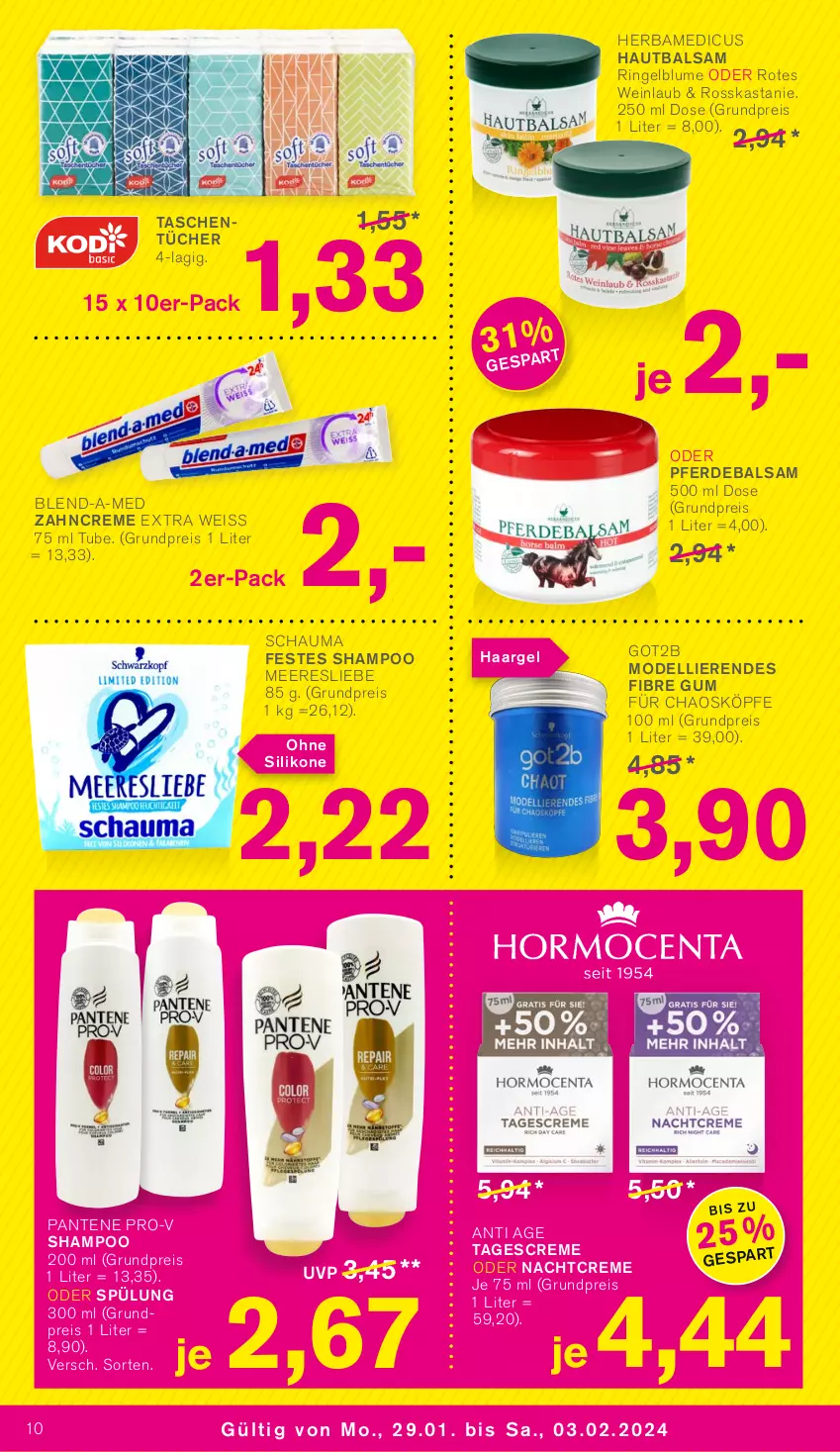 Aktueller Prospekt Kodi - Prospekte - von 29.01 bis 03.02.2024 - strona 10 - produkty: balsam, blend-a-med, blume, creme, dell, eis, erde, got2b, Mode, nachtcreme, pantene, pantene pro-v, pro-v, reis, ring, schauma, shampoo, spülung, tagescreme, Tasche, taschen, taschentücher, Ti, tücher, wein, zahncreme