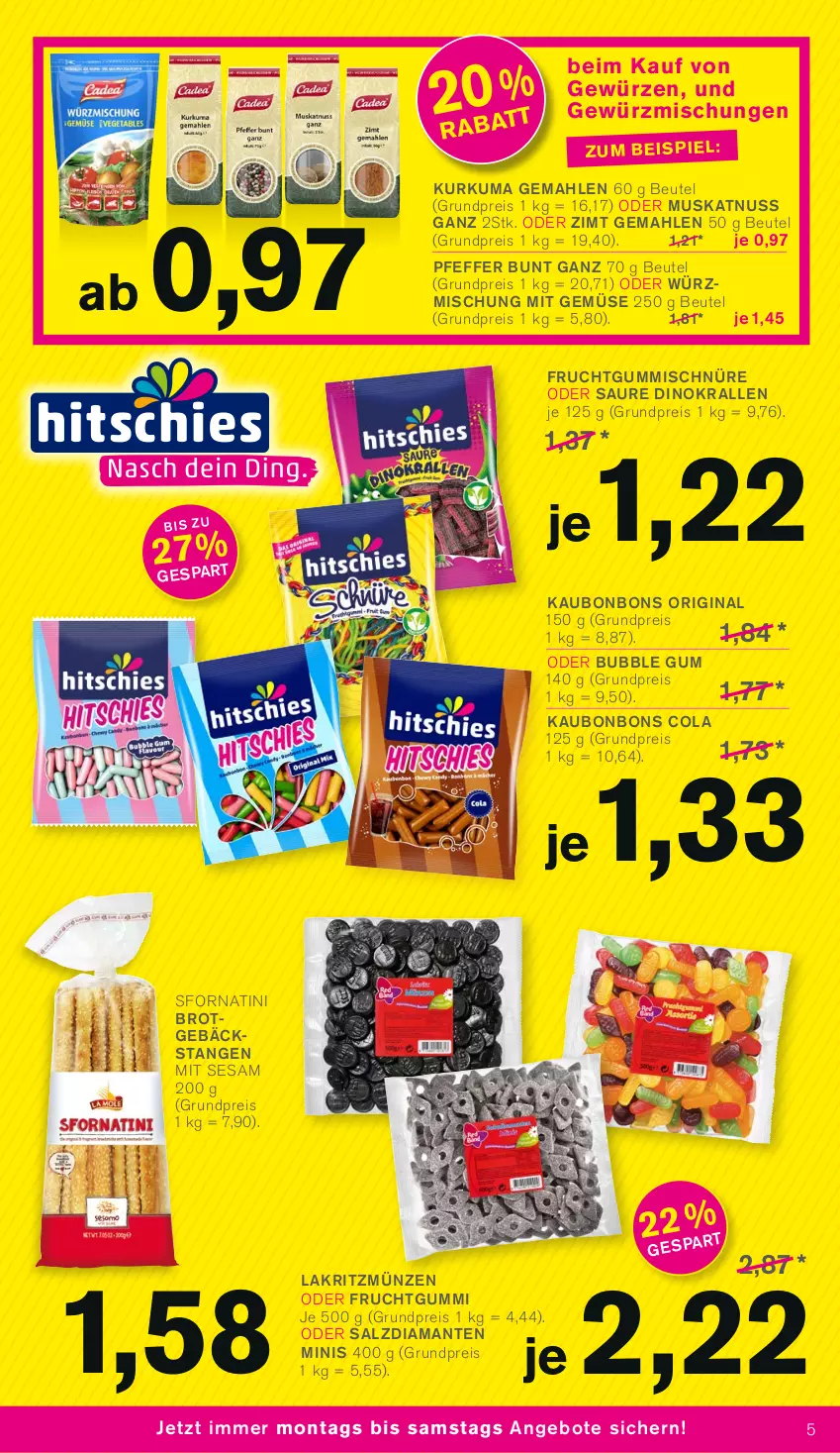 Aktueller Prospekt Kodi - Prospekte - von 29.01 bis 03.02.2024 - strona 5 - produkty: angebot, angebote, beutel, bonbons, brot, cola, eis, frucht, fruchtgummi, fruchtgummis, gewürz, Gewürzmischung, gin, Lakritz, mit gemüse, Muskatnuss, nuss, pfeffer, reis, salz, sesam, Ti