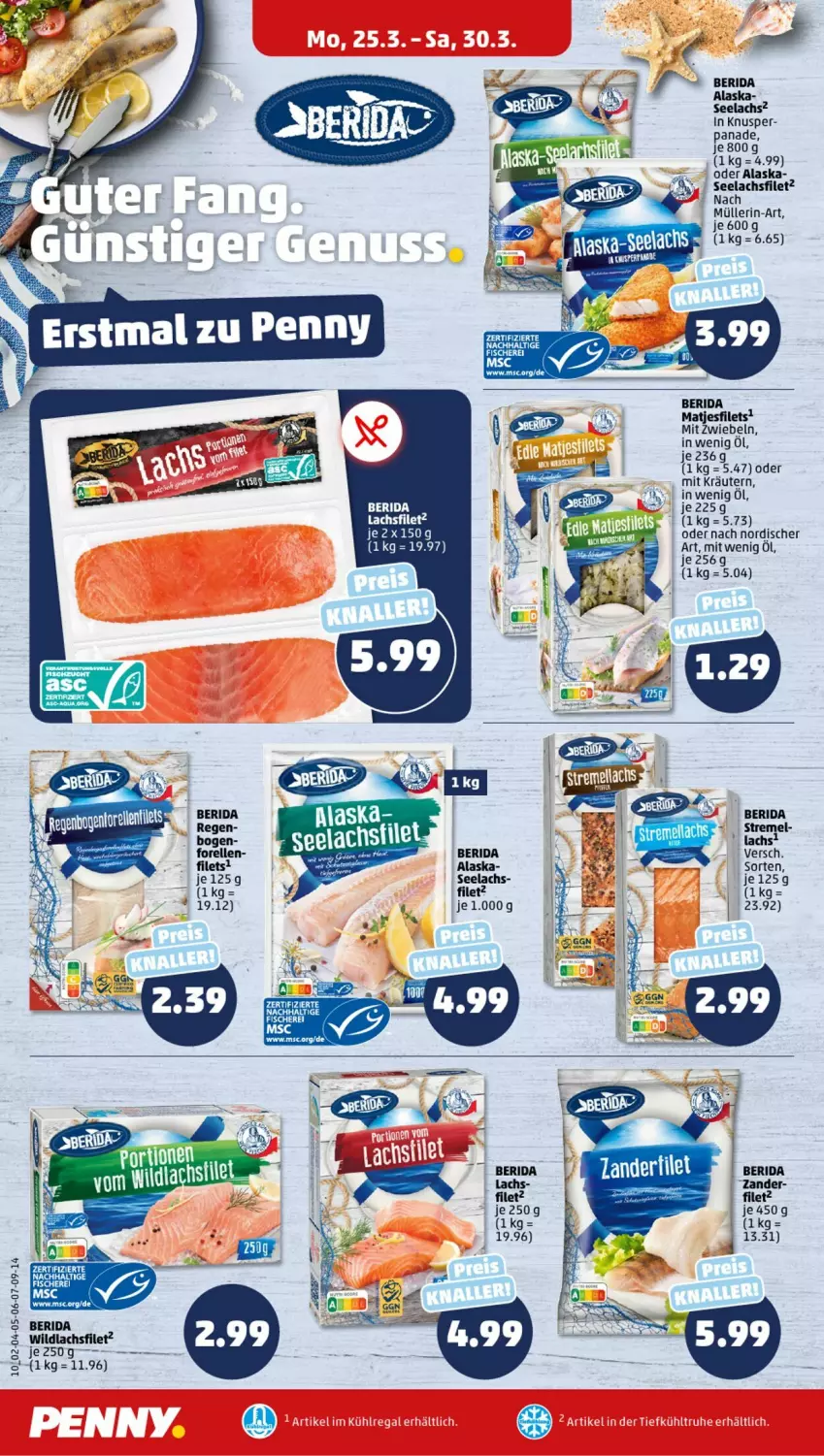 Aktueller Prospekt Penny - Prospekte - von 25.03 bis 30.03.2024 - strona 10 - produkty: elle, filet, filets, fisch, fische, Fischer, forelle, kräuter, kräutern, lachs, lachsfilet, matjes, Matjesfilet, matjesfilets, mit zwiebeln, Müller, rel, Schere, seelachsfilet, Ti, Wild, wildlachs, Zander, zwiebel, zwiebeln