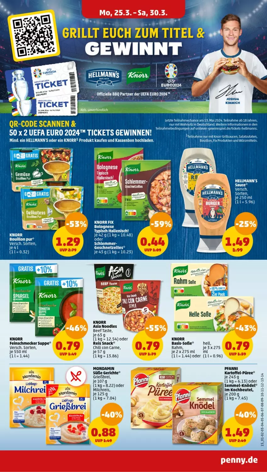 Aktueller Prospekt Penny - Prospekte - von 25.03 bis 30.03.2024 - strona 15 - produkty: beef, beutel, Brei, chili, eis, feinschmecker, Germ, kartoffel, Knödel, knorr, kochbeutel, milch, milchreis, mondamin, pfanni, püree, reis, salat, Semmel, snack, Soße, spargel, suppe, Ti