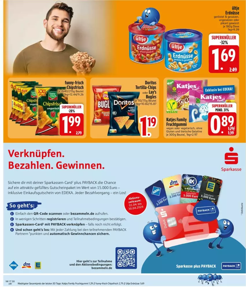 Aktueller Prospekt Edeka - Prospekte - von 20.04 bis 25.04.2026 - strona 10 - produkty: auto, beutel, chips, chipsfrisch, deka, Doritos, eis, erdnüsse, frucht, fruchtgummi, funny-frisch, gelatine, gewürz, gutschein, katjes, LG, Parka, payback, reis, salz, Ti, tisch, tortilla, Vegeta, ZTE