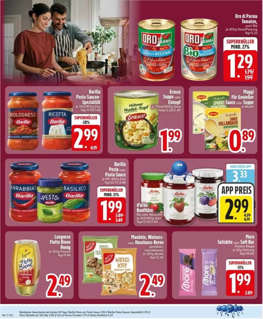 Aktueller Prospekt Edeka - Prospekte - von 20.04 bis 25.04.2026 - strona 12 - produkty: barilla, basilico, beutel, bio, bolognese, eis, flasche, konfitüre, langnese, maggi, mandel, mandeln, nuss, oro di parma, pasta, pasta-sauce, pesto, reis, sauce, saucen, Spezi, tomate, tomaten, walnuss, ZTE