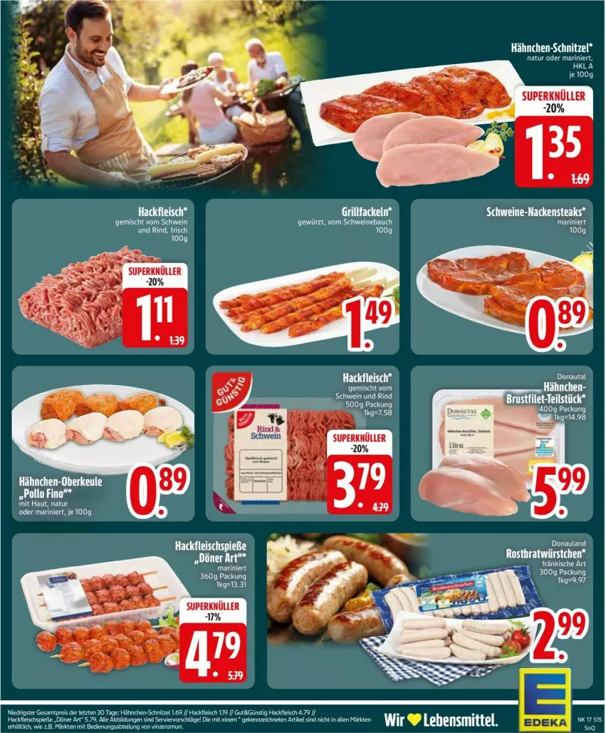 Aktueller Prospekt Edeka - Prospekte - von 20.04 bis 25.04.2026 - strona 17 - produkty: bier, eis, ente, fleisch, Fleischspieße, grill, grillfackeln, hackfleisch, natur, Pollo Fino, schnitzel, ZTE