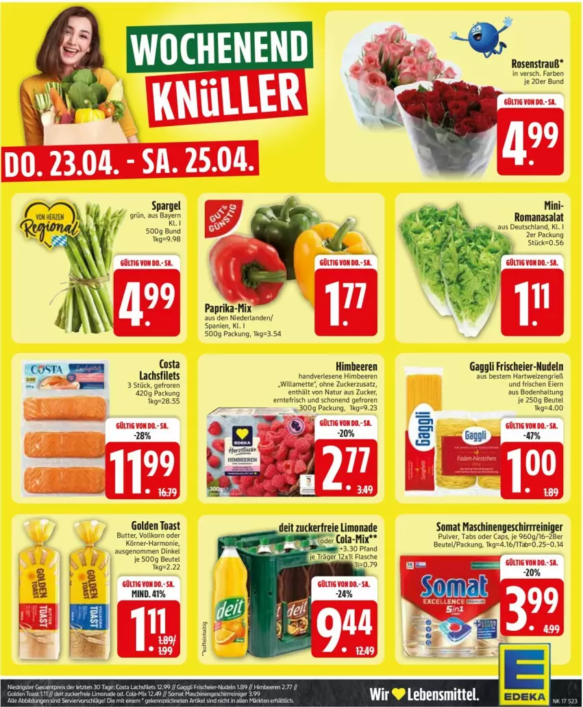 Aktueller Prospekt Edeka - Prospekte - von 20.04 bis 25.04.2026 - strona 25 - produkty: beere, beeren, beutel, butter, Cap, eier, filet, filets, gaggli, geschirr, golden toast, hartweizen, himbeer, himbeere, himbeeren, korn, lachs, lachsfilet, lachsfilets, Mett, natur, nudel, nudeln, paprika, reiniger, Romanasalat, rosen, Rosenstrauß, salat, somat, spargel, spargel grün, Ti, toast, zucker
